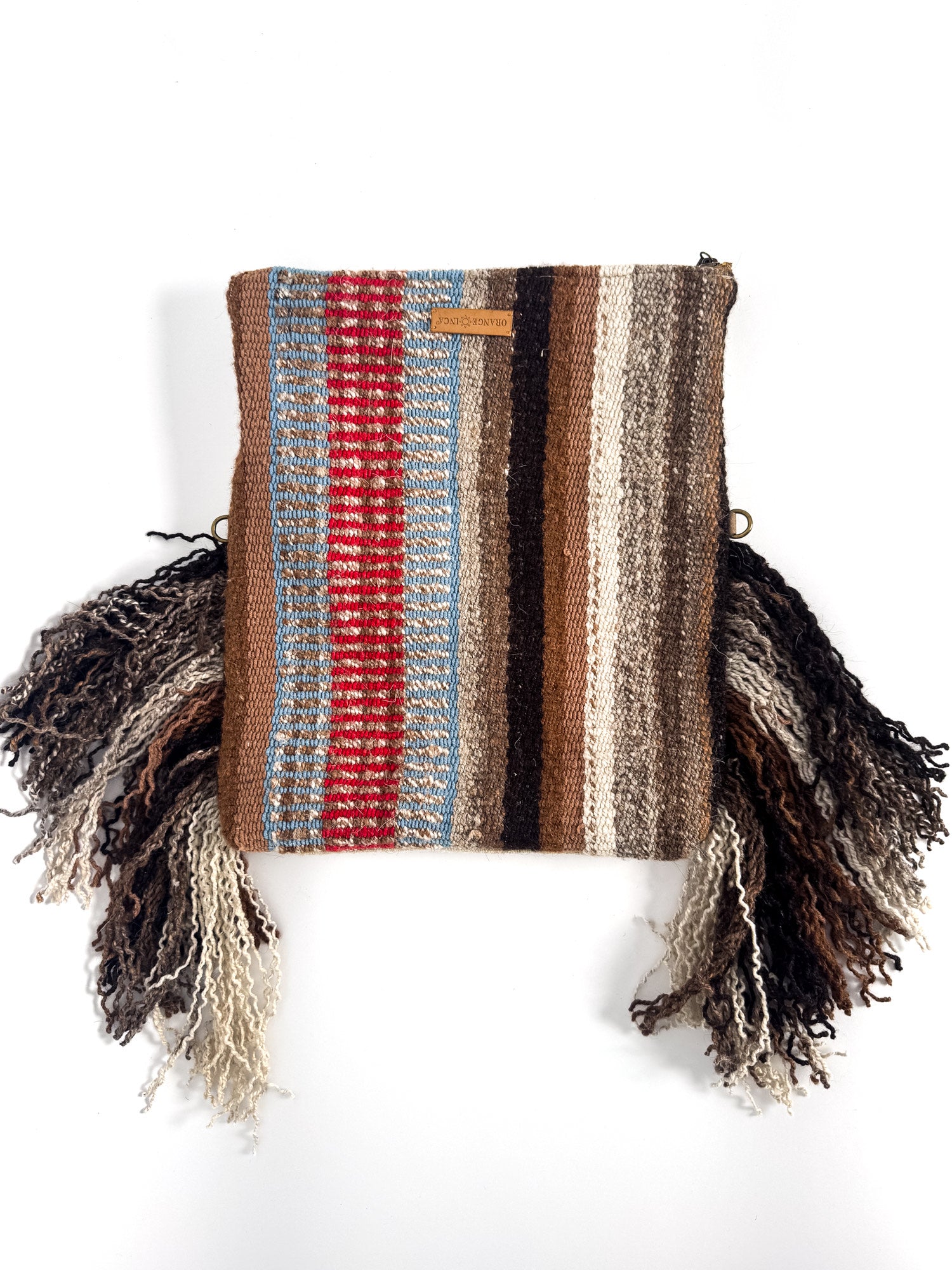 Manta Fringe Clutch - Brown, Blue and Red