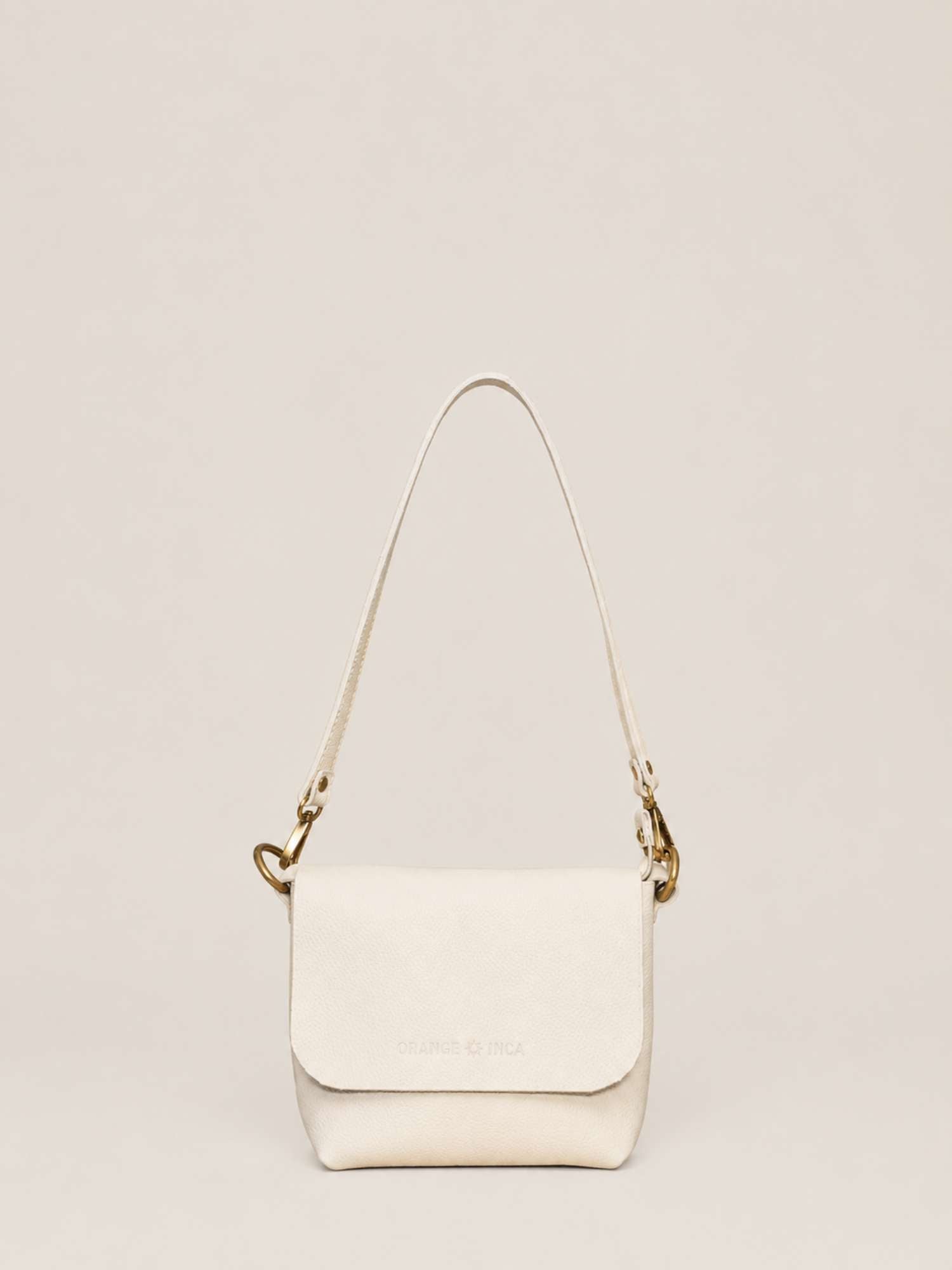 Ivory Olivia leather crossbody — soft tumbled leather, shoulder strap fitted | Orange Inca