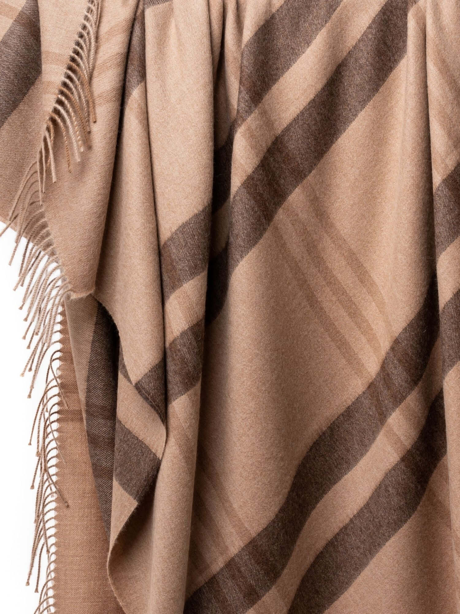 Premium large plaid alpaca wool throw blanket in camel, cinnamon and brown - luxury sustainable throw