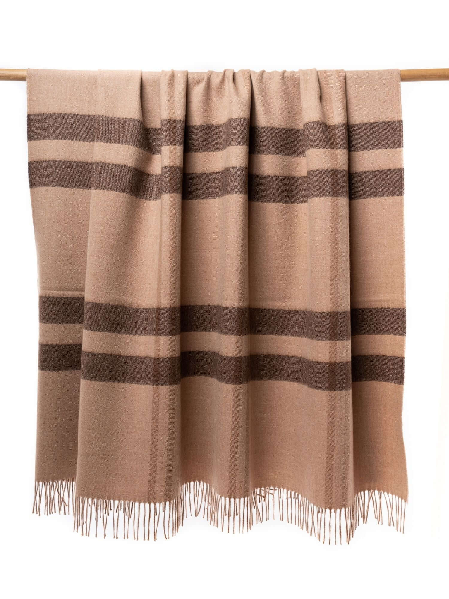 Peruvian made alpaca wool throw in large plaid camel, cinnamon and brown - softer than cashmere luxury blanket handcrafted in Peru with premium sustainable wool