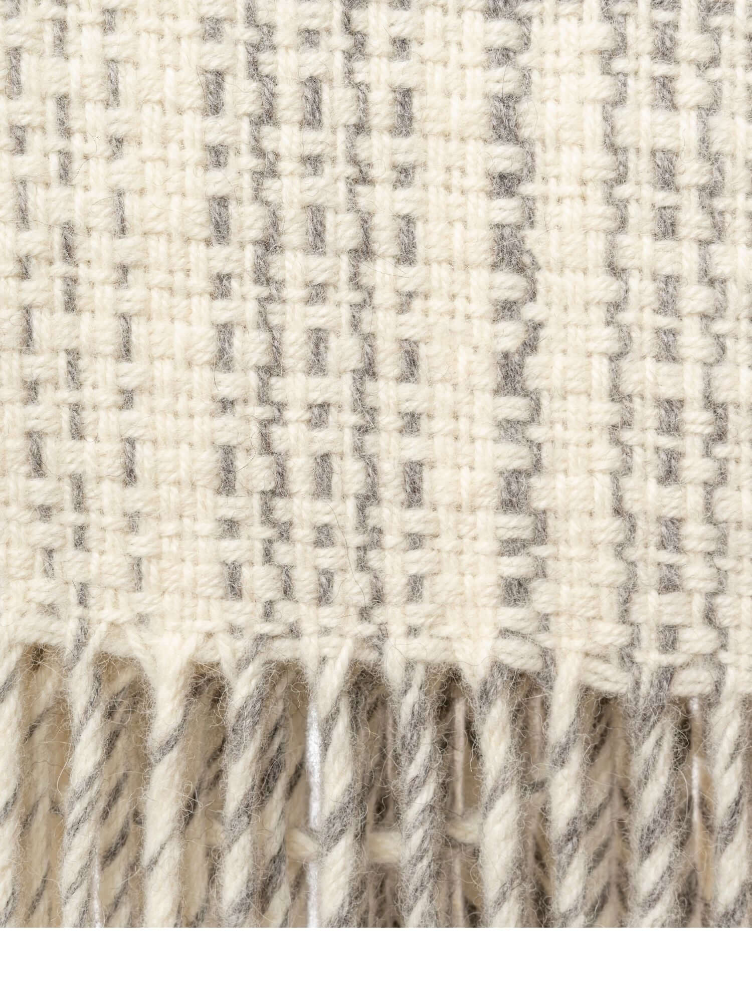 Premium chunky plaid alpaca wool throw blanket in white and gray - luxury sustainable throw blended with merino sheep wool
