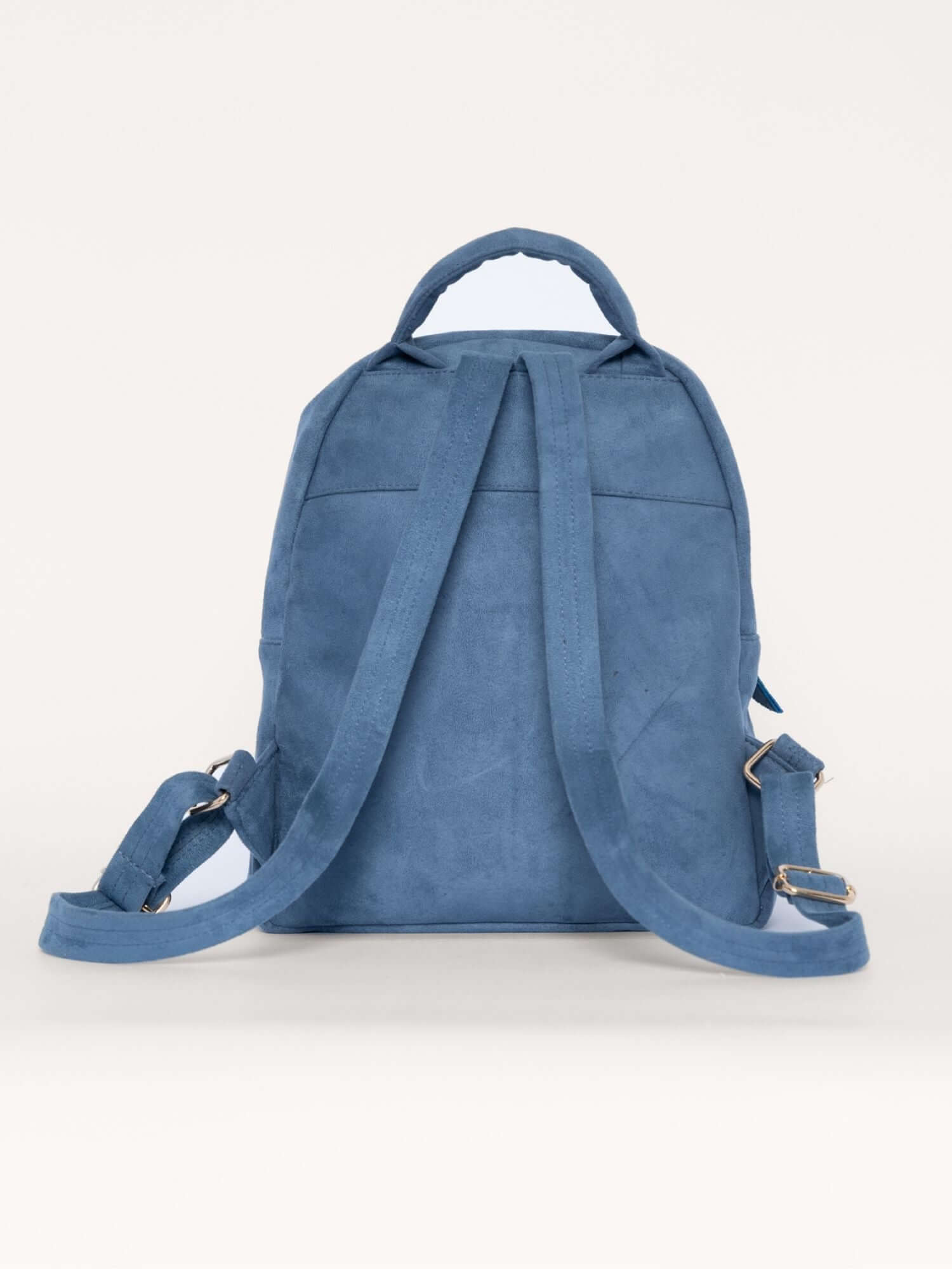 Back of luxury wool and suede backpack – adjustable straps, vegetable-tanned leather, and clean silhouette