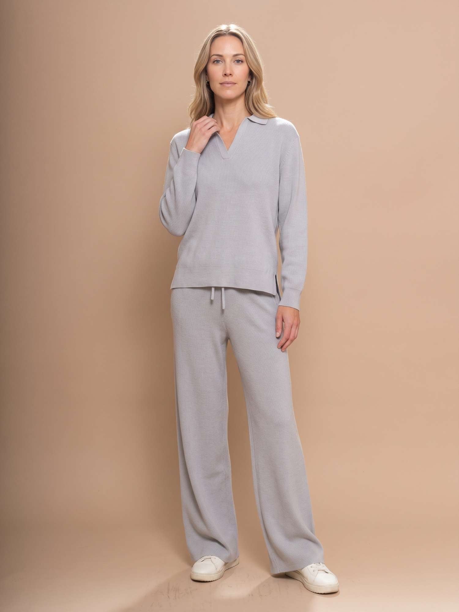 Alpaca & Pima Cotton Ribbed Loungewear Set – Light Grey