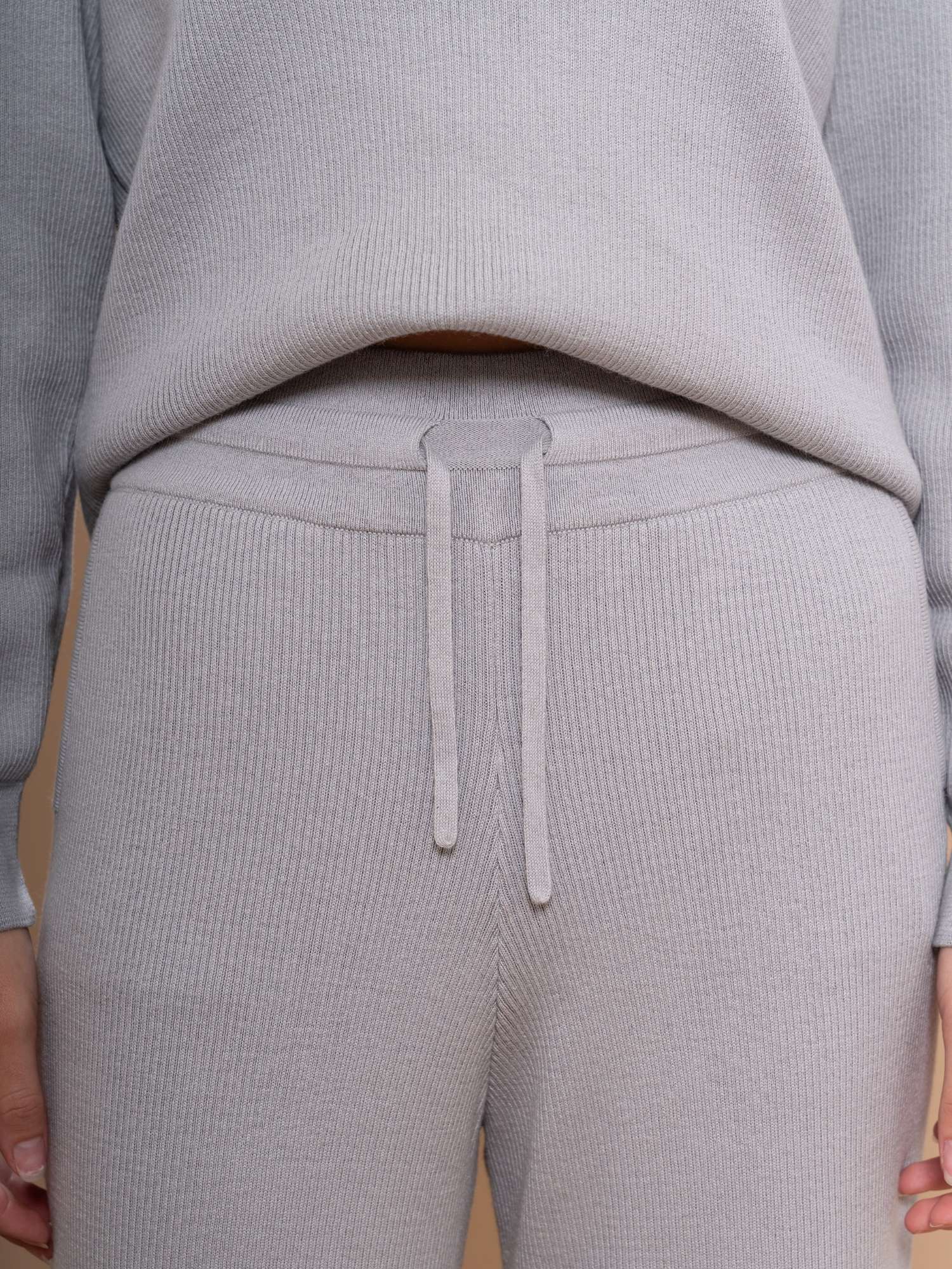 Alpaca & Pima Cotton Ribbed Loungewear Set – Light Grey