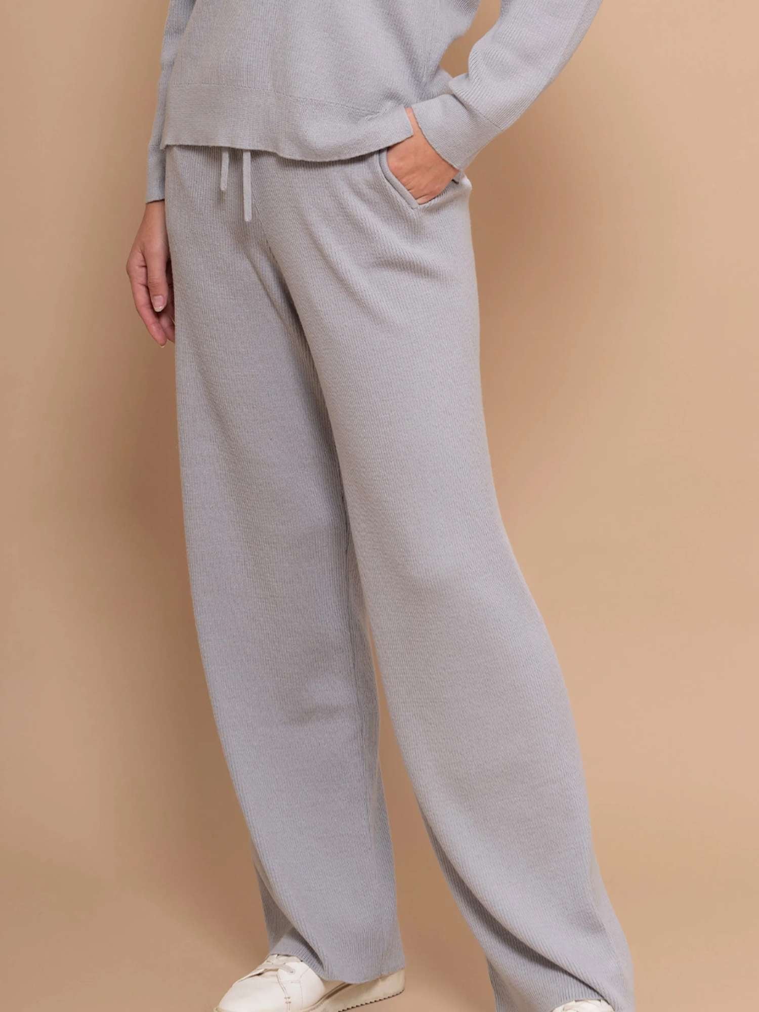 Alpaca & Pima Cotton Ribbed Loungewear Set – Light Grey