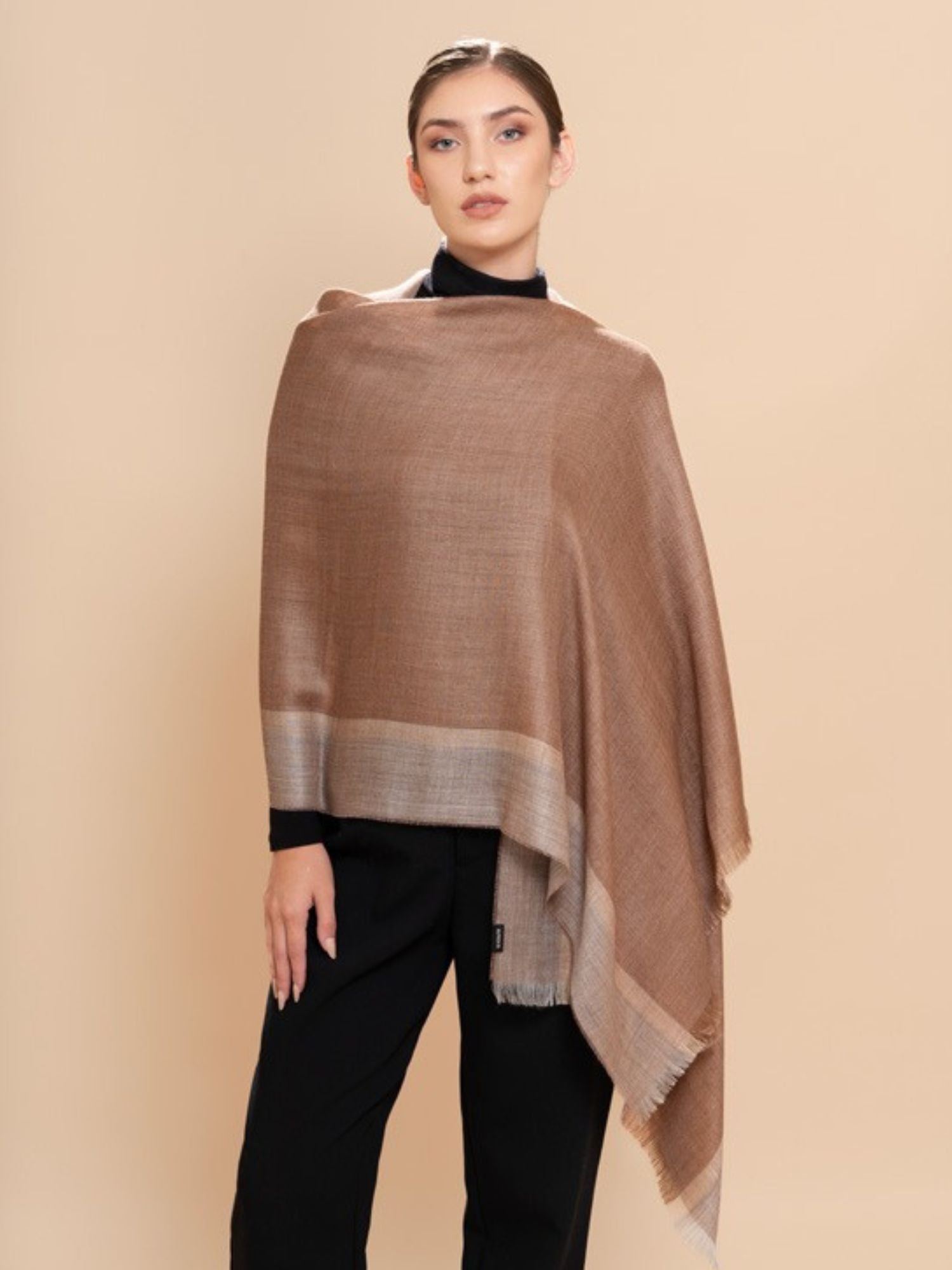 Baby Alpaca Wool and Silk Shawl – Brown and Grey – Degradé Undyed