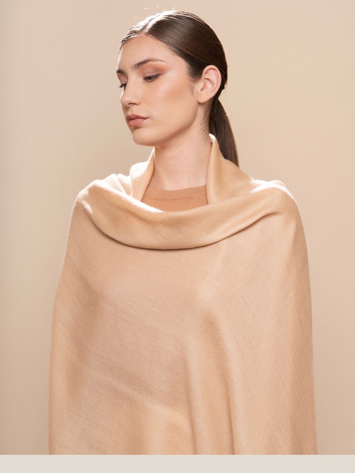 Baby Alpaca and Silk Shawl - Coral Beige