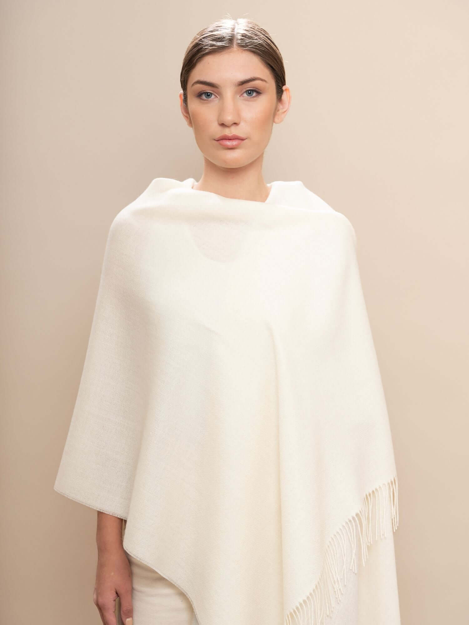 Luxury, soft and hypoallergenic baby alpaca wool shawl in ivory - sustainable wrap