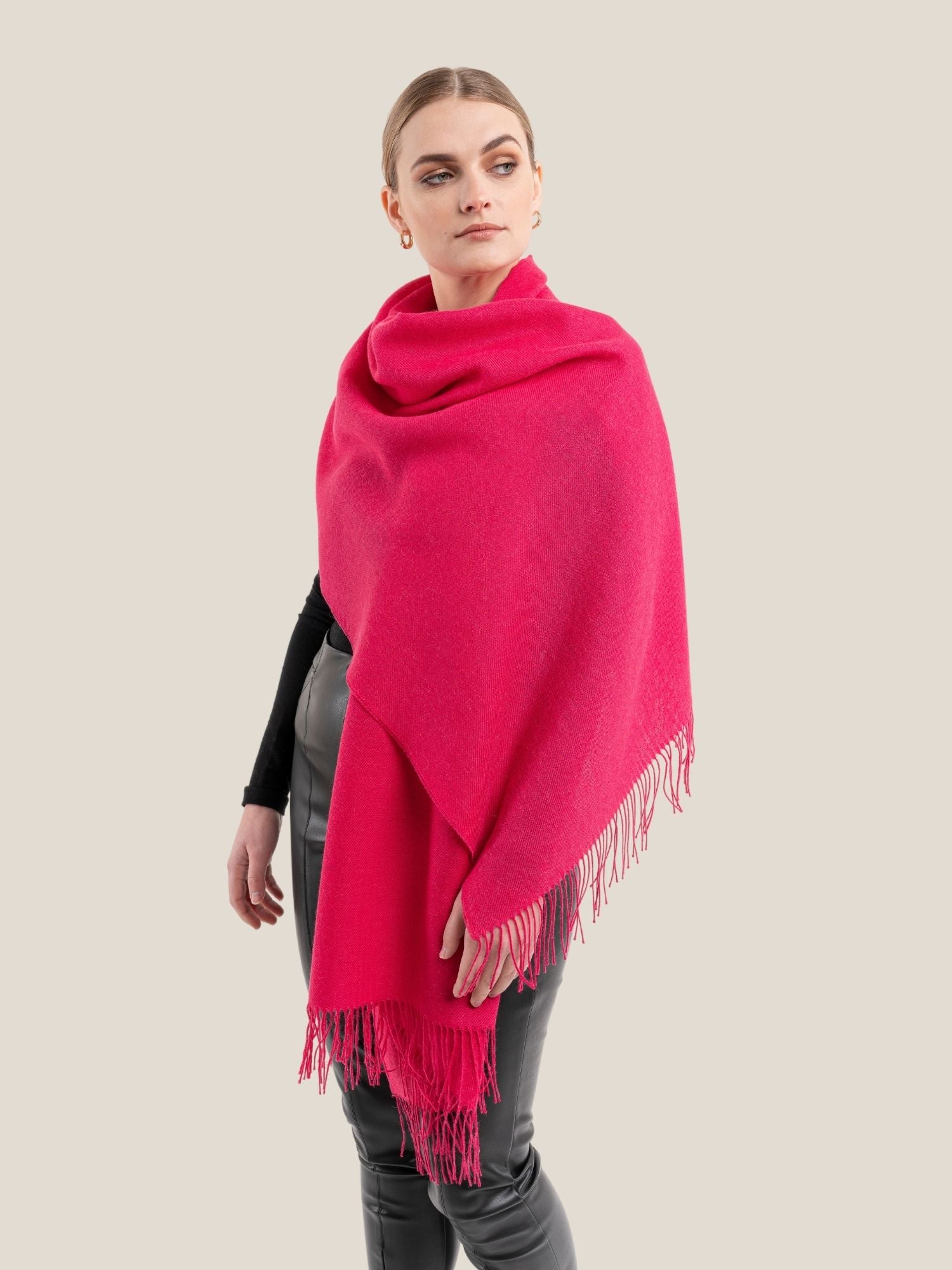Premium baby alpaca wool shawl solid in fuchsia - luxury sustainable wrap