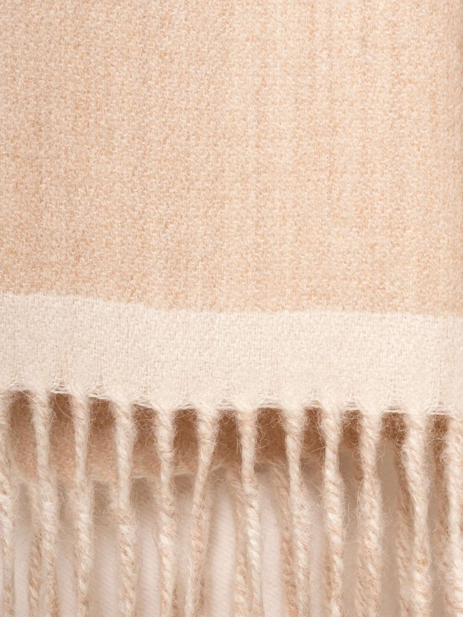 Close-up of beige and white reversible baby alpaca scarf — double-faced weave, undyed natural fibre | Orange Inca