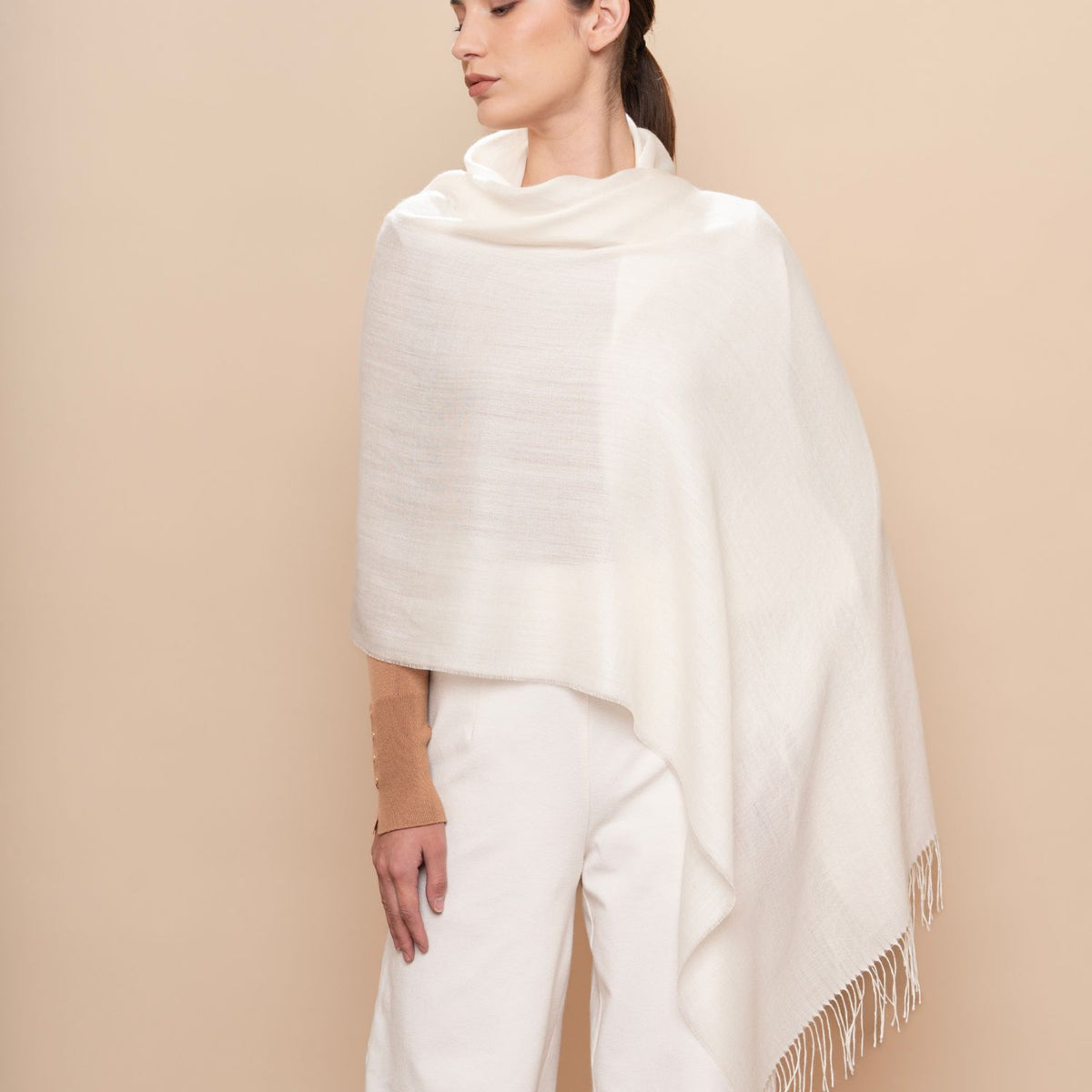 White Baby Alpaca Silk Shawl Soft Lightweight Wrap
