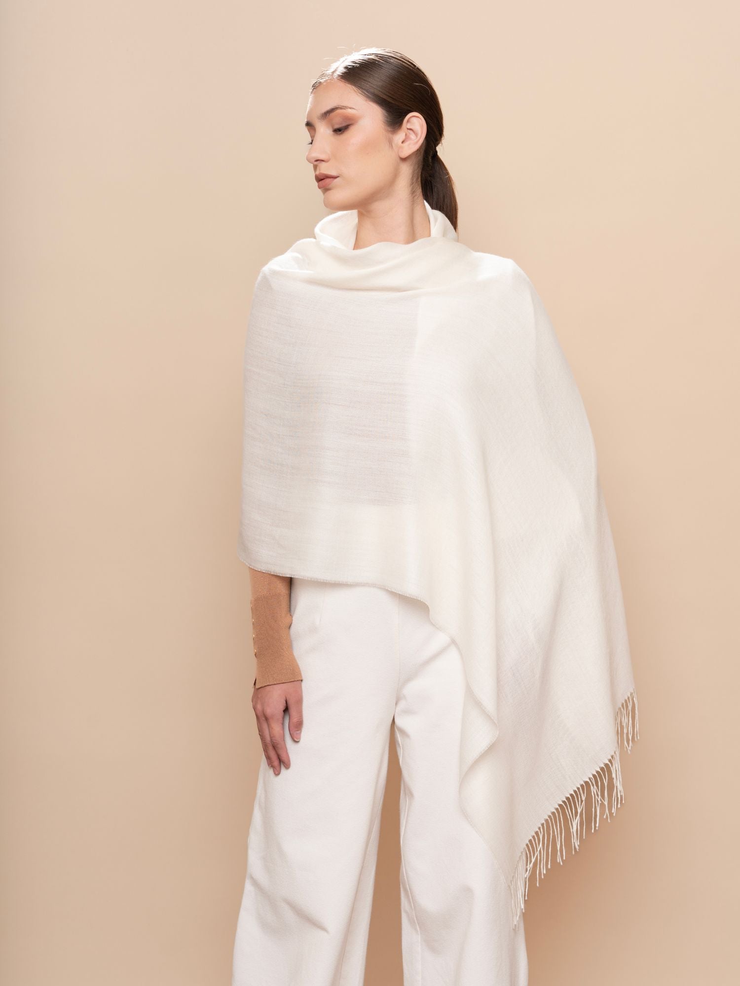 Baby Alpaca and Silk Shawl - White