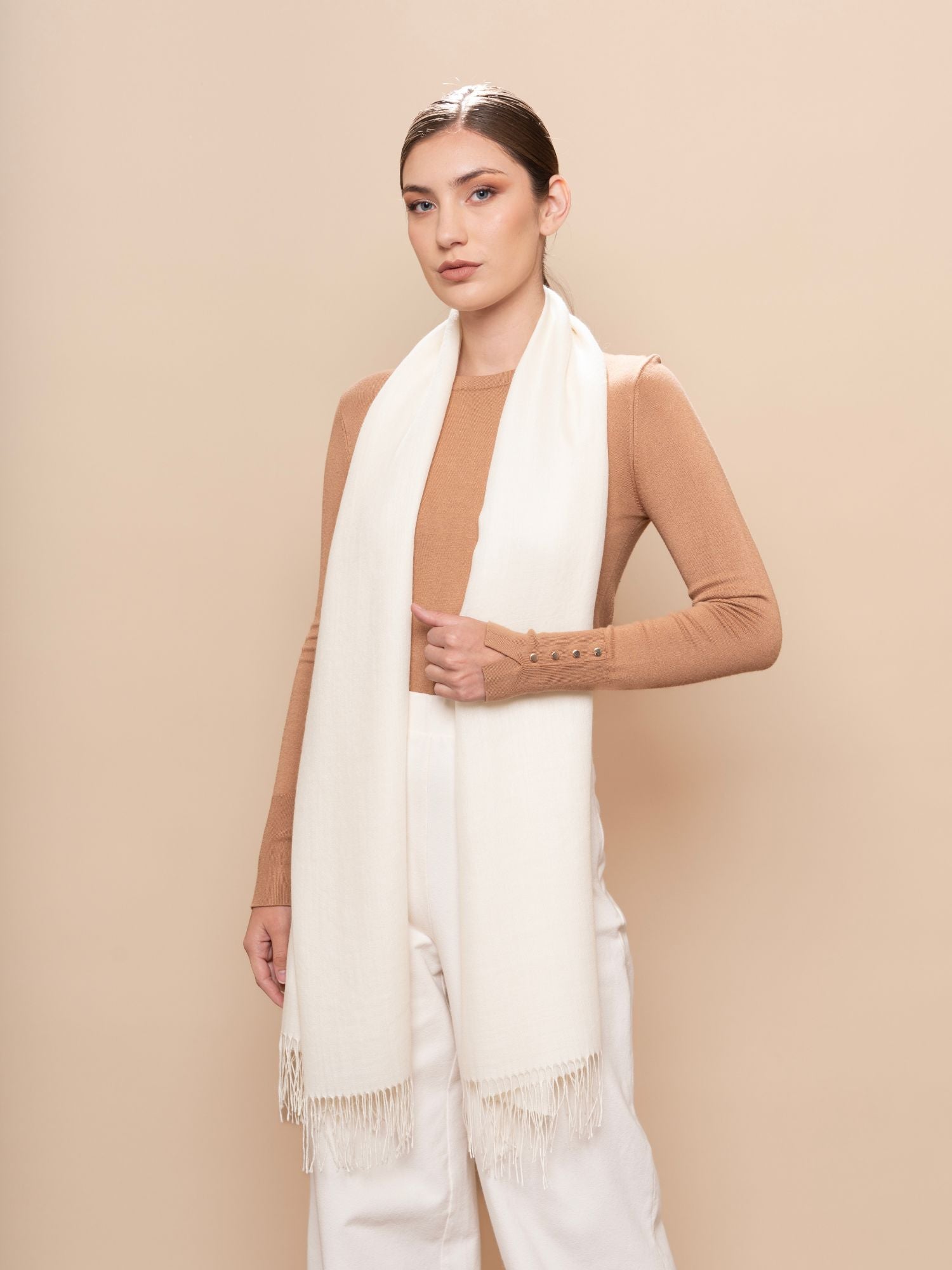Baby Alpaca and Silk Shawl - White