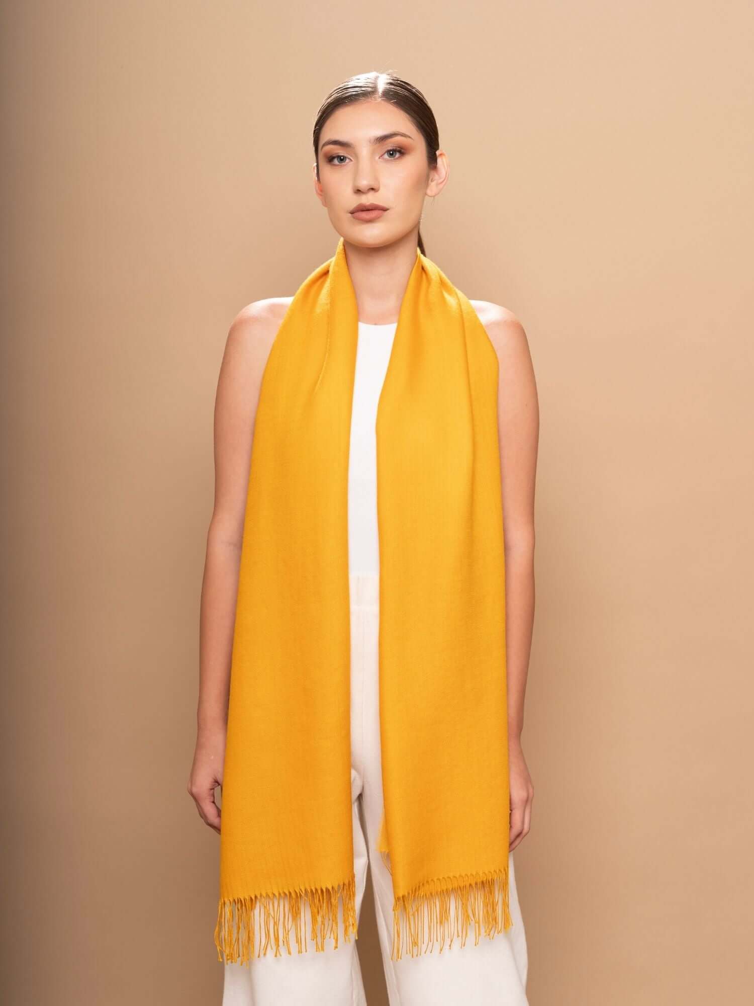 Premium baby alpaca wool and silk shawl in yellow - luxury sustainable wrap