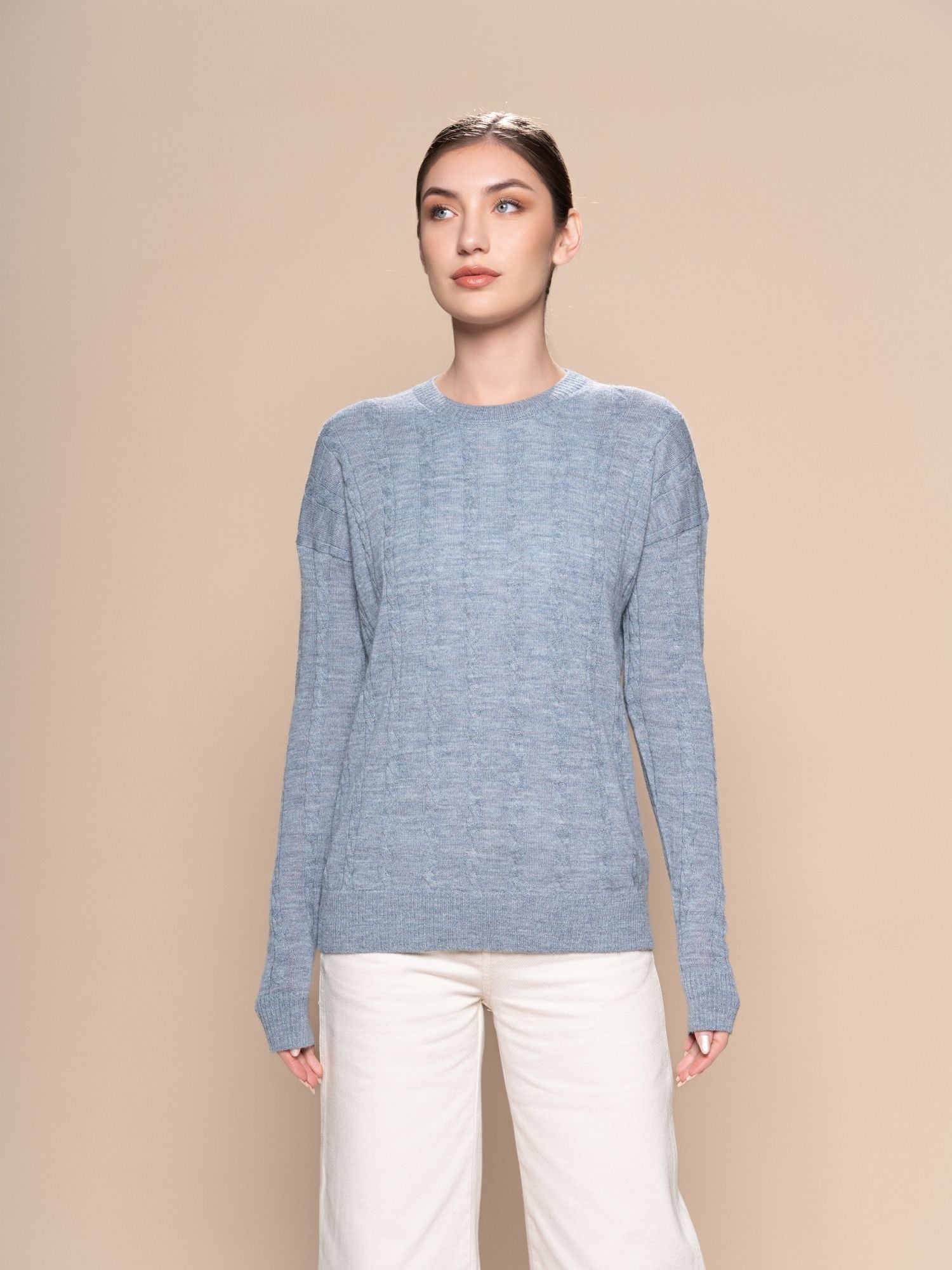 Braid Alpaca Knit Sweater - Blue Gray