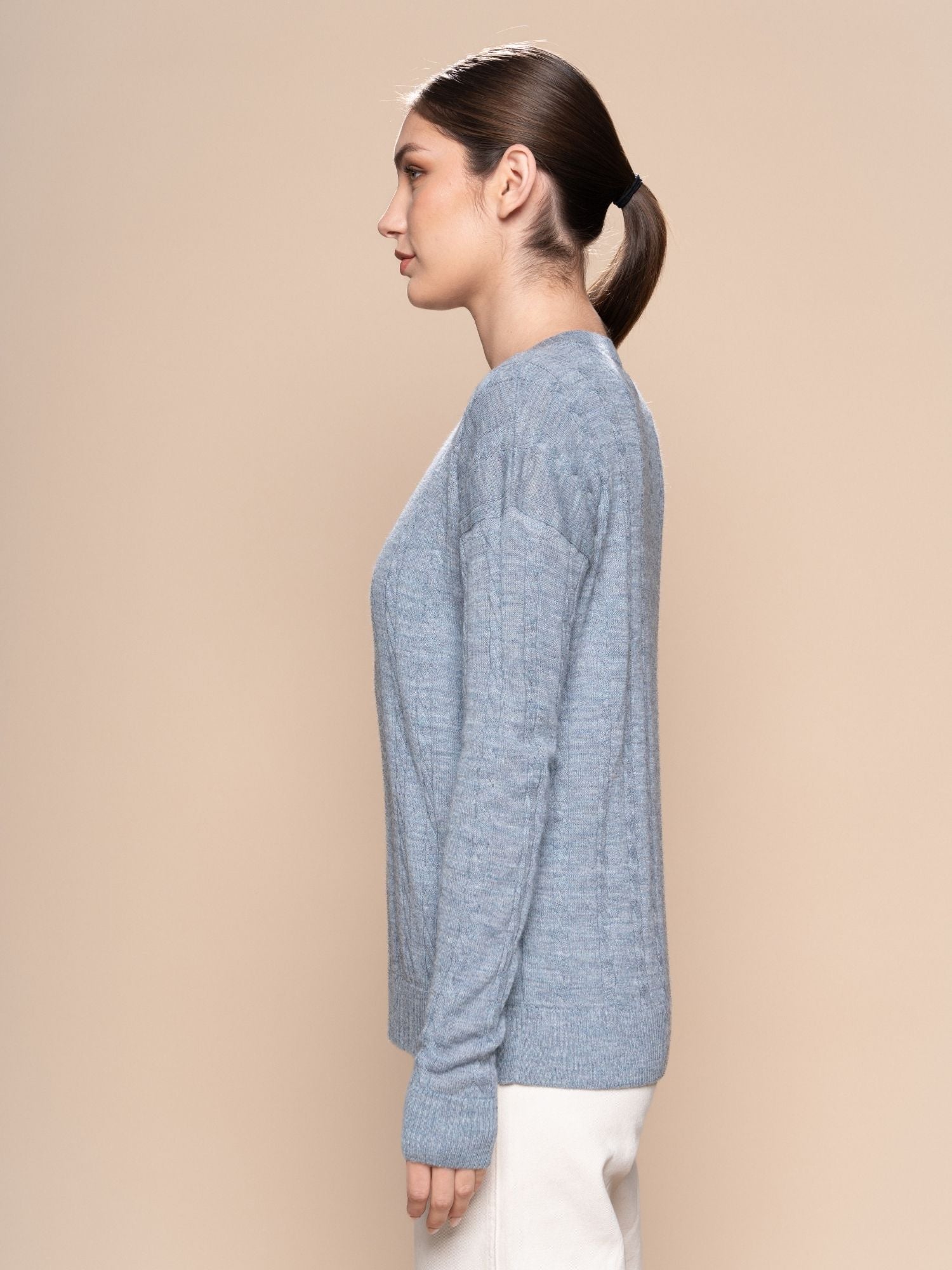 Braid Alpaca Knit Sweater - Blue Gray