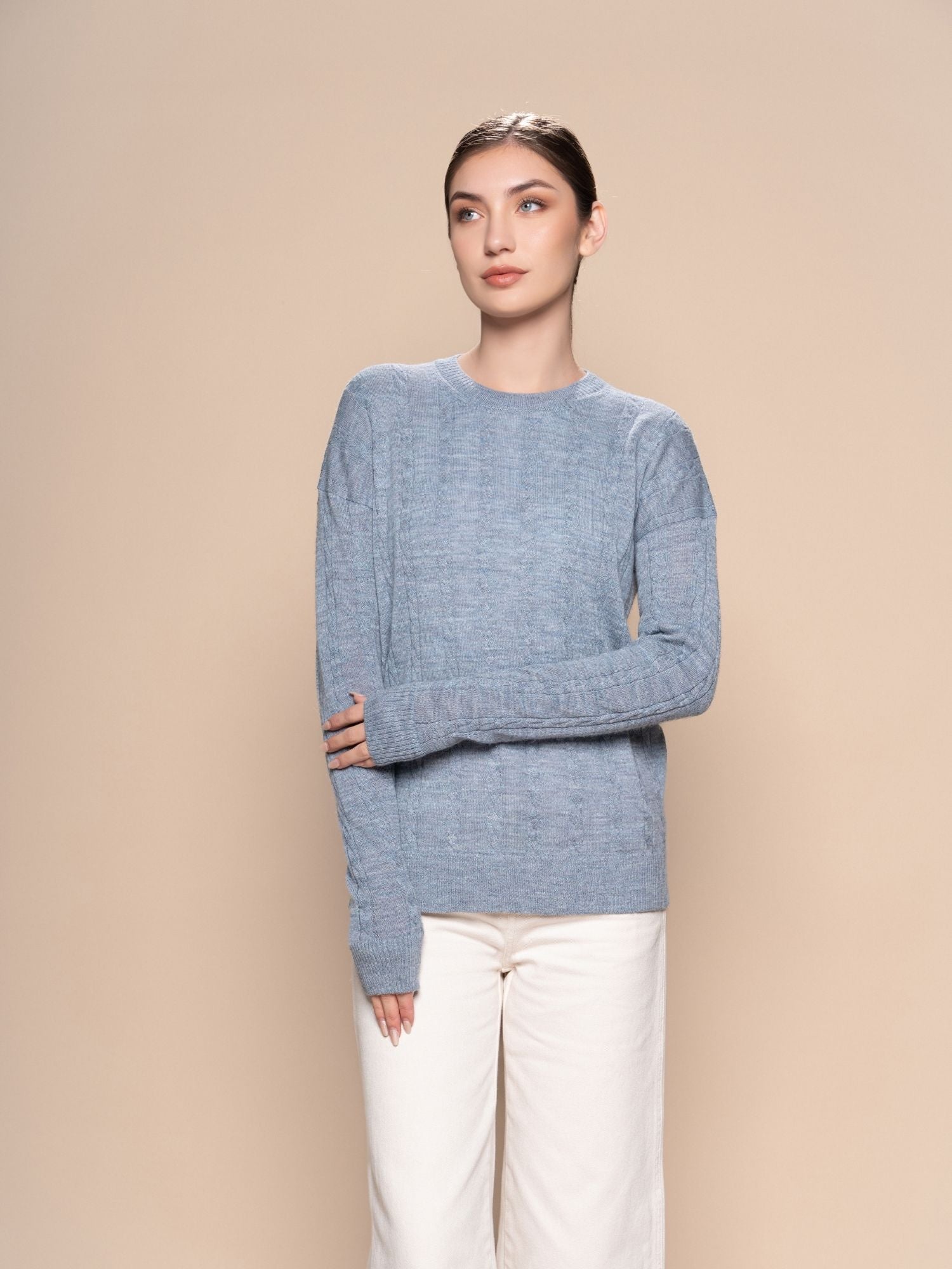 Braid Alpaca Knit Sweater - Blue Gray