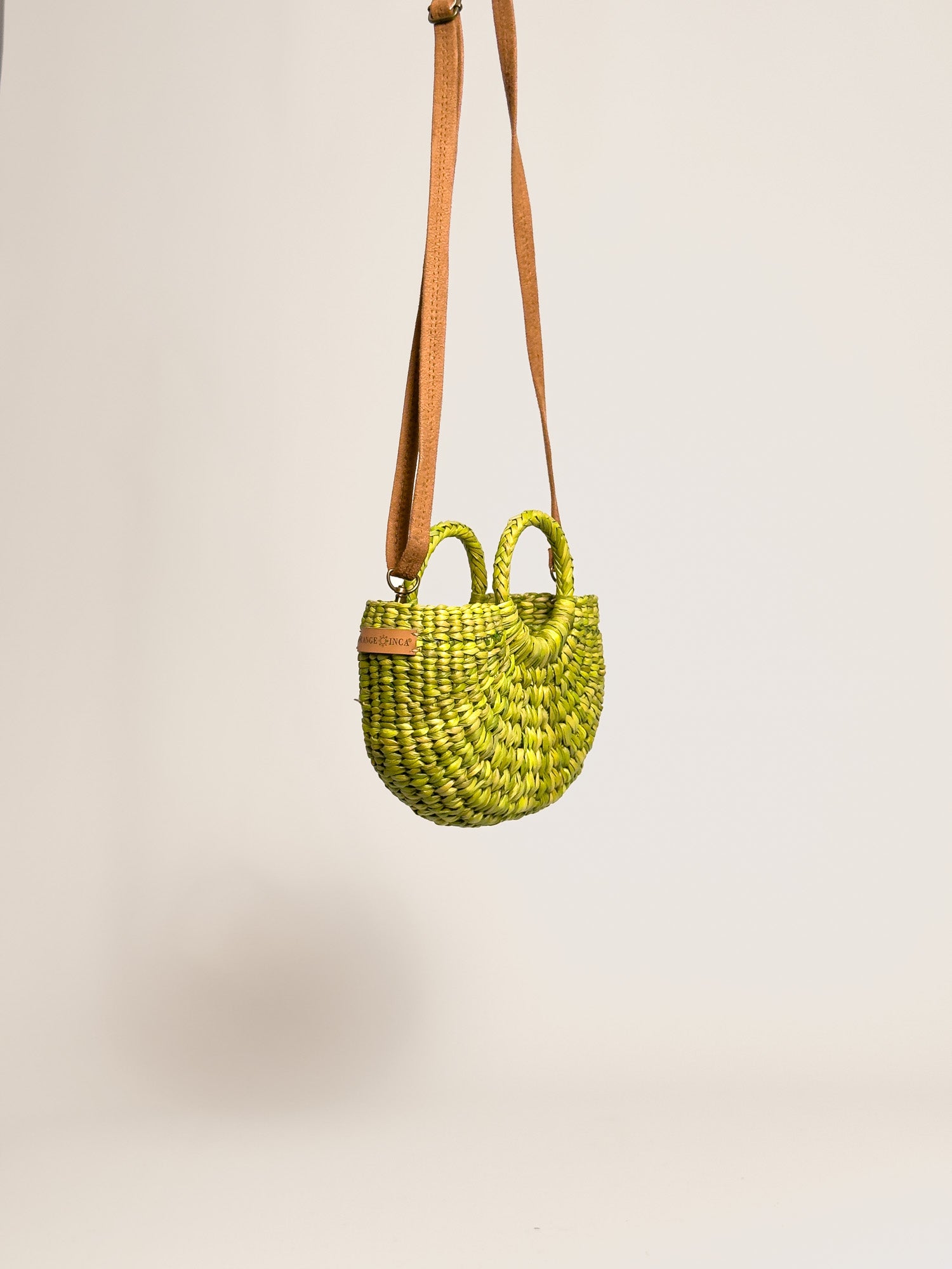Handwoven straw crossbody bag w removable straps | Lime Green