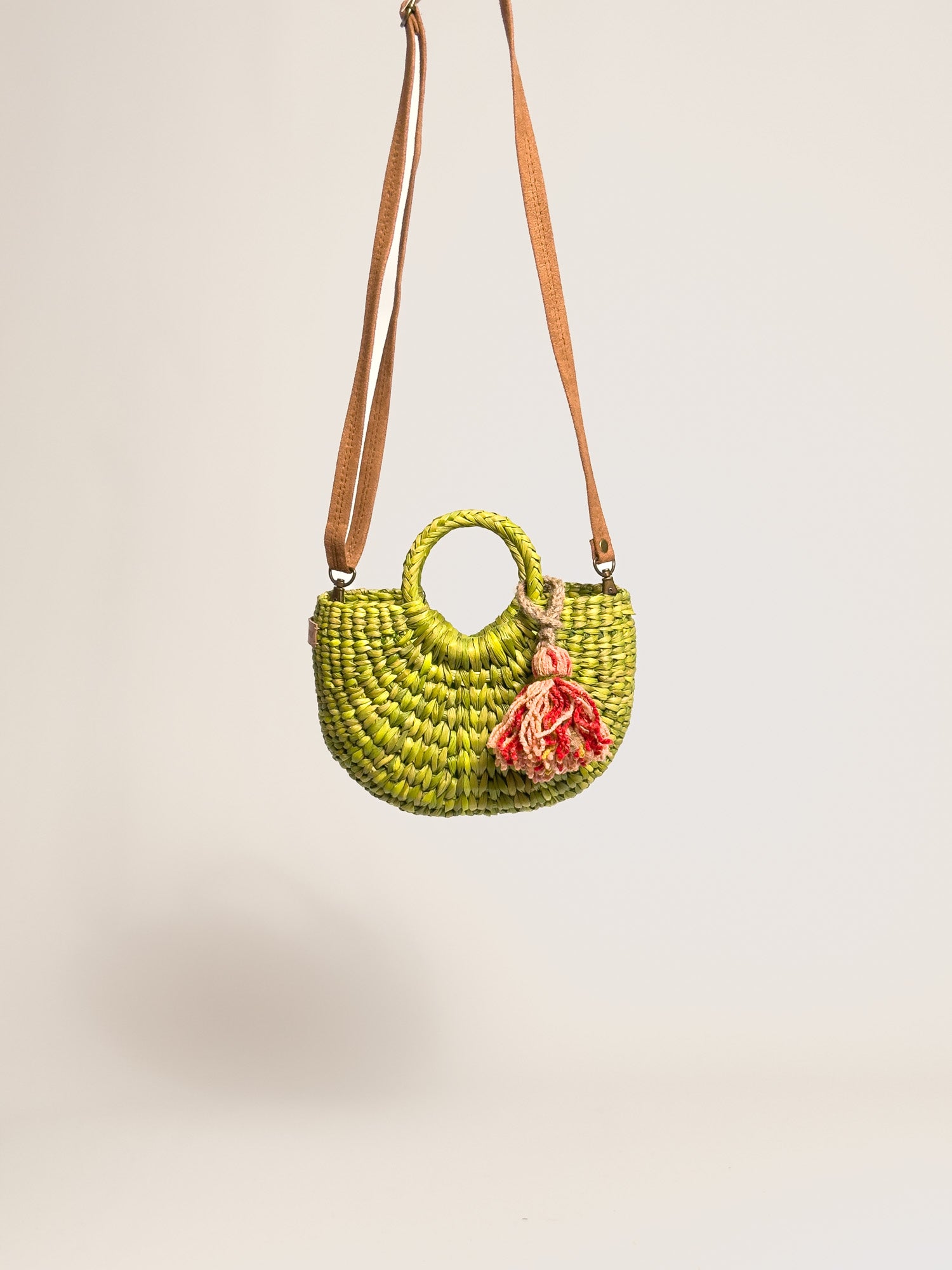 Orange Inca everyday mini bag with artisanal tassel and strap | Lime Green
