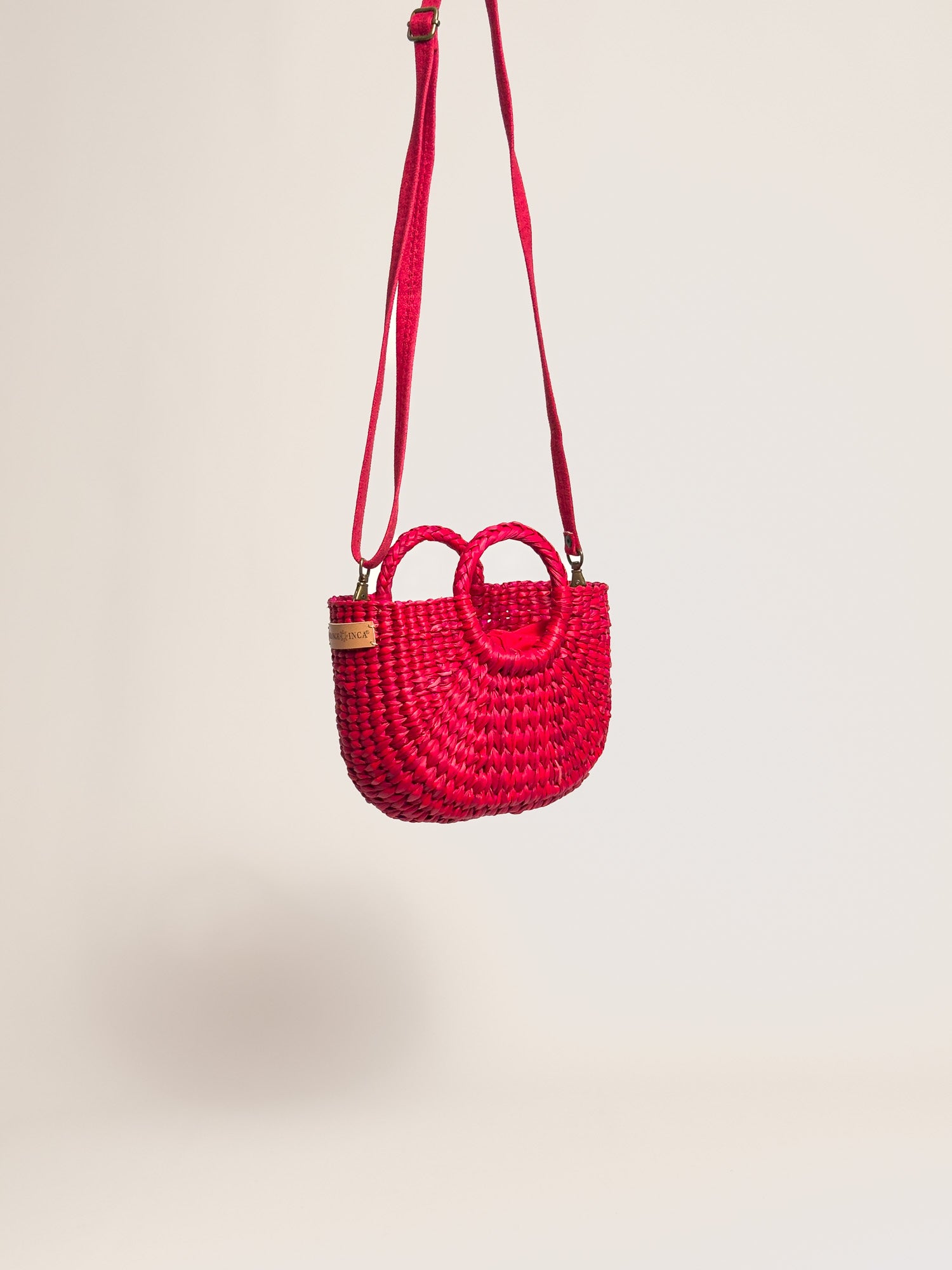 Handwoven straw crossbody bag w removable straps | Red