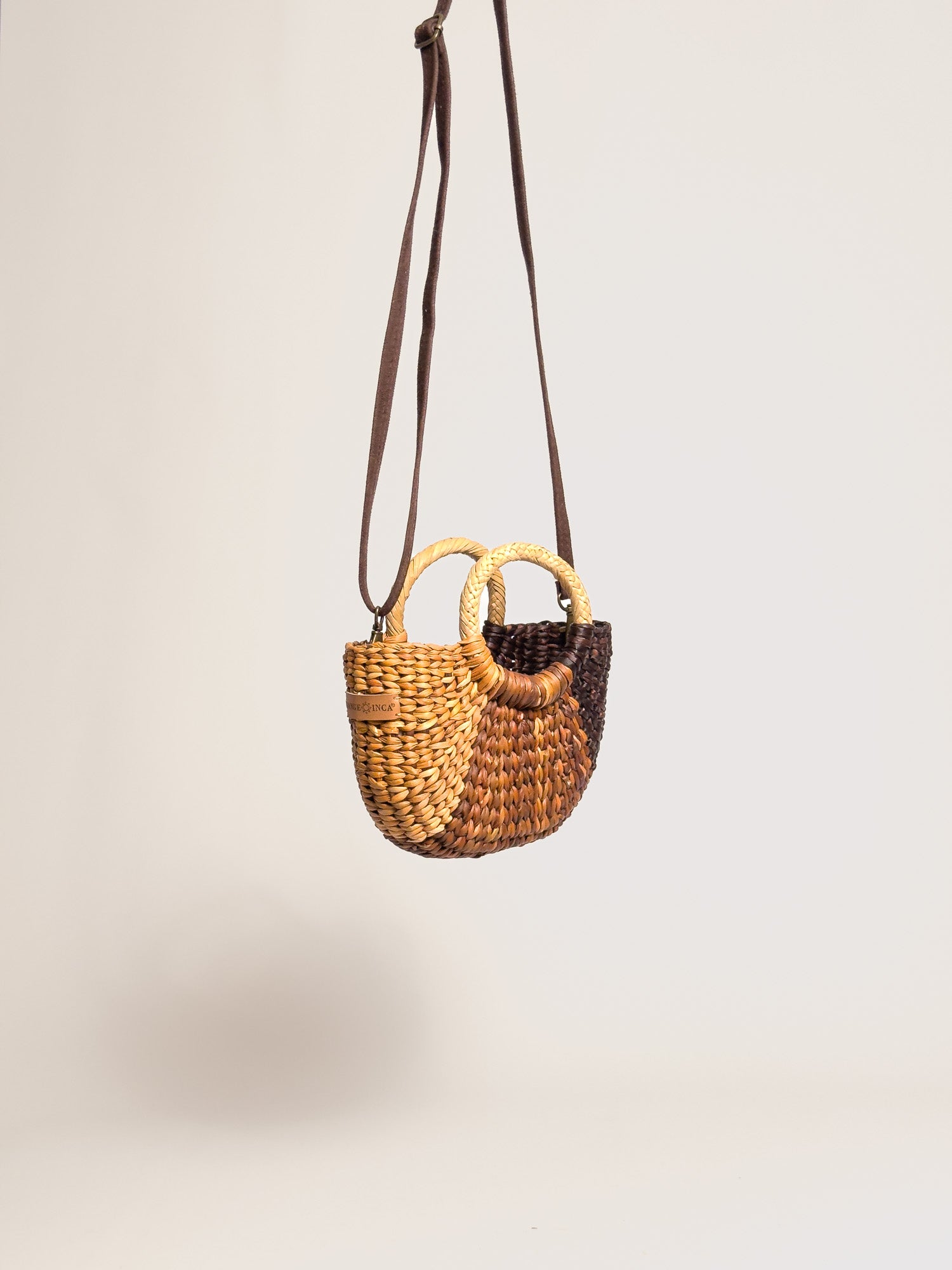 Handwoven straw crossbody bag w removable straps | Striped Brown