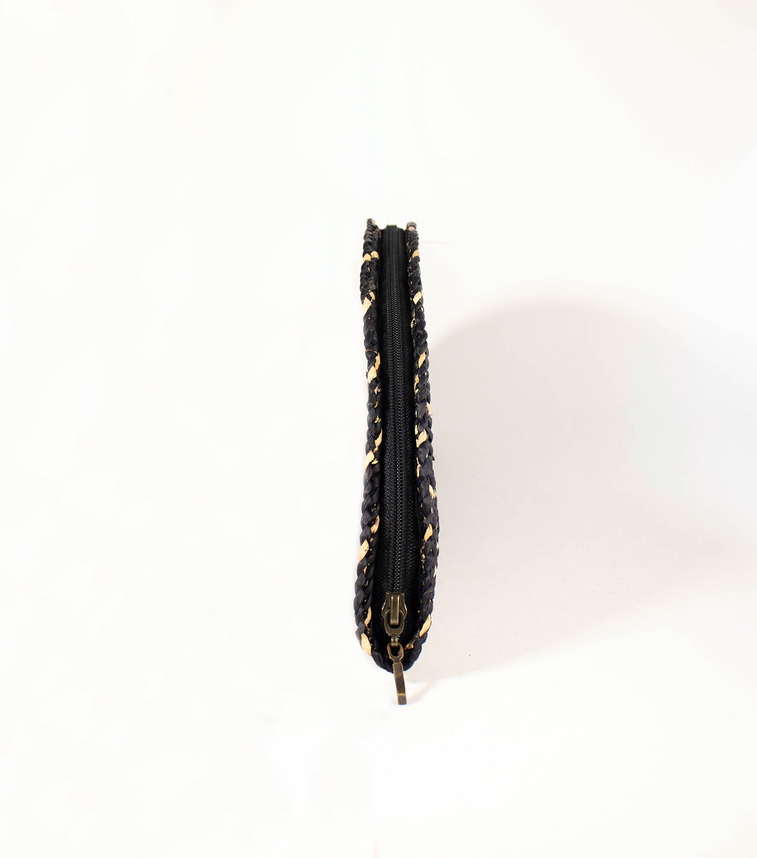 Flamenco Clutch zip detail - eco-friendly evening bag | Black and Natural