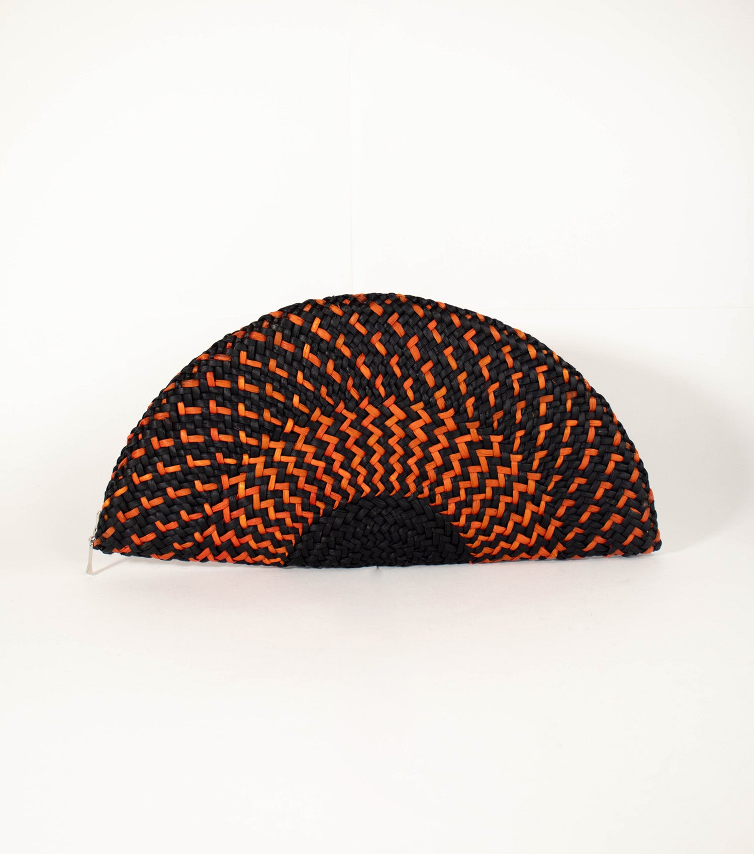 Rear view of Flamenco Clutch - Black and Orange with detailed stitching.