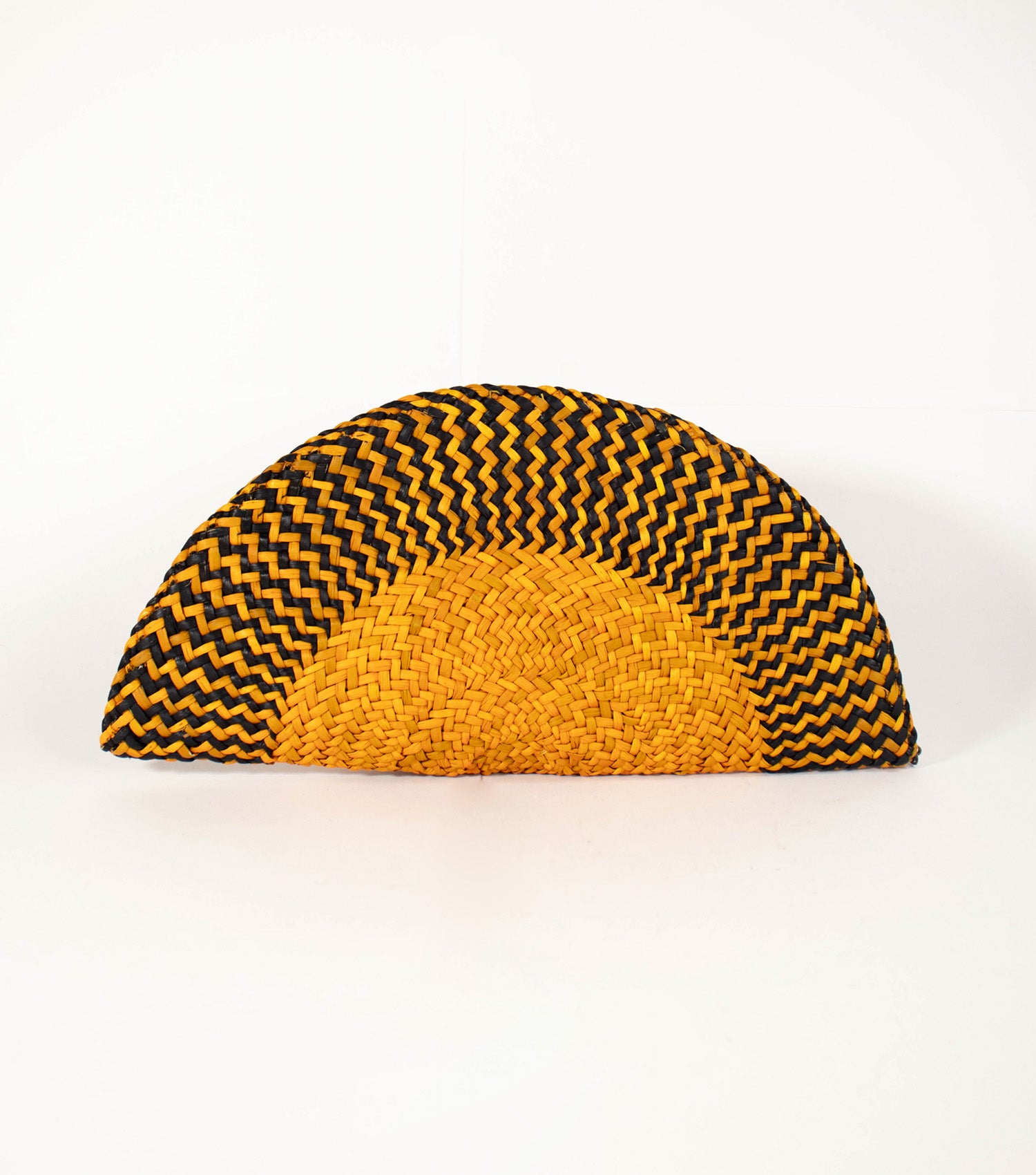 Rear view of Flamenco Clutch - Mustard Yellow and Black with detailed stitching