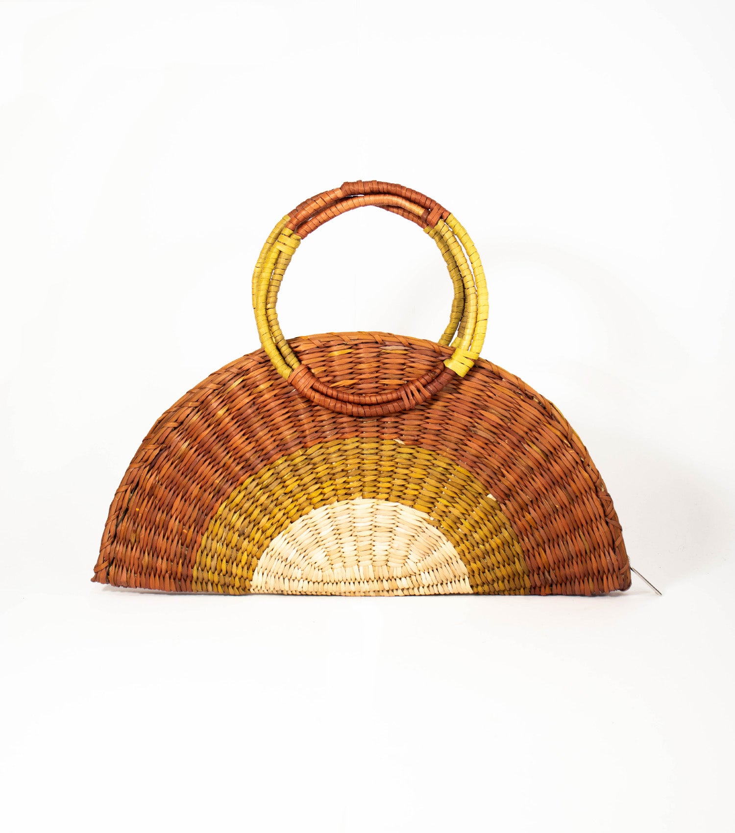 Rear view of Flamenco Swing - detailed with Brown, Yellow and Natural and exquisite stitching, reflecting artisan quality.