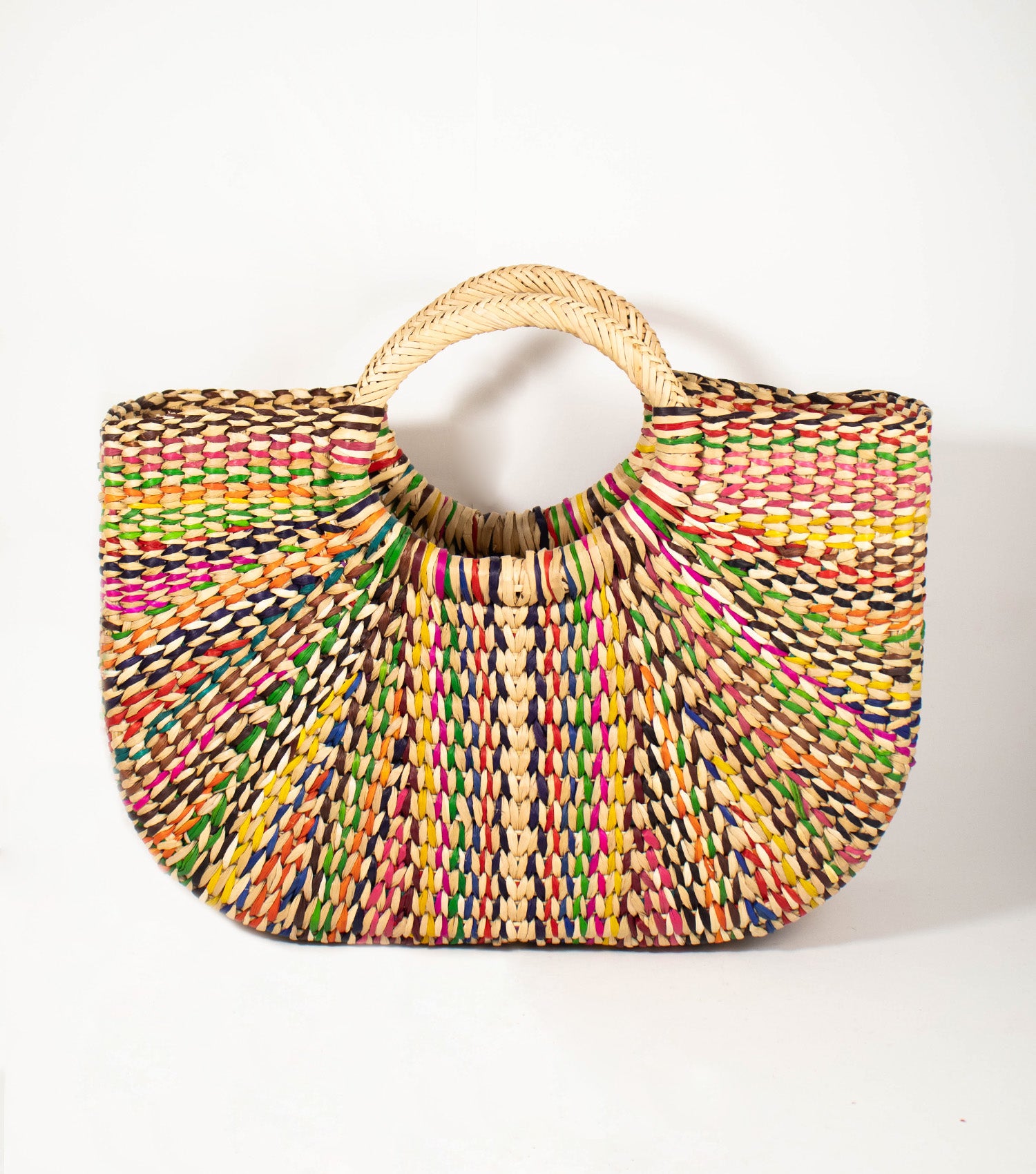 Handcrafted Gran Fiesta junco reed tote - artisanal summer bag | Natural and Multicolour Marbled