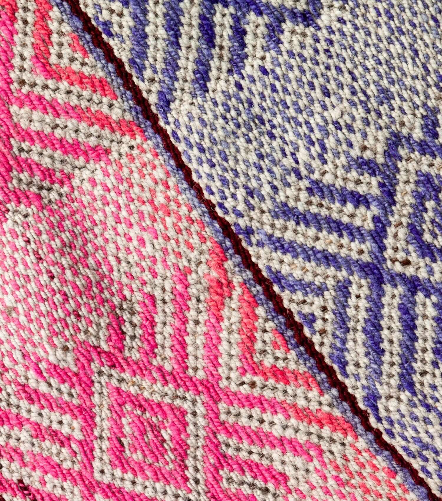Close-up detail of Peruvian frazada No. 13 — handwoven washed blue and pink, naturally dyed sheep wool | Orange Inca