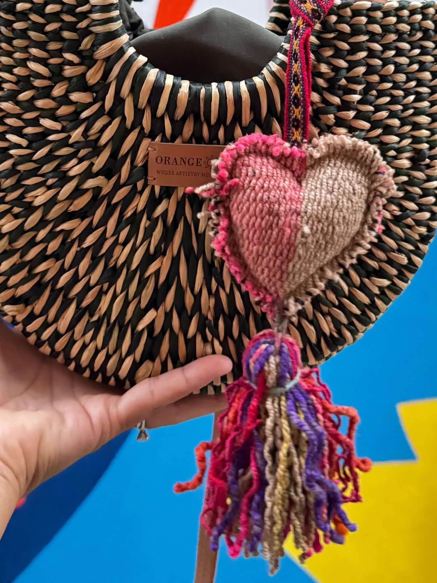 Medium decorative heart tassel made from natural sheep wool, handcrafted with traditional Peruvian detailing