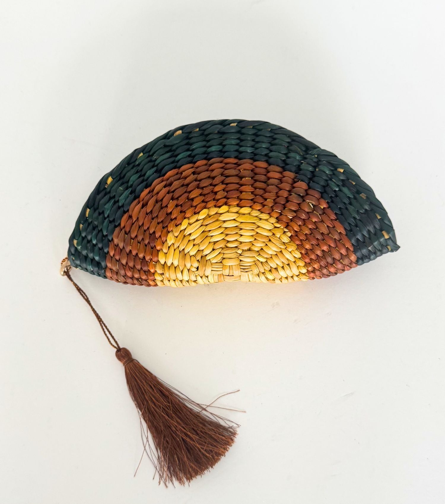 Imperfect: Coin Purse with Tassel - Green, Brown and Yellow