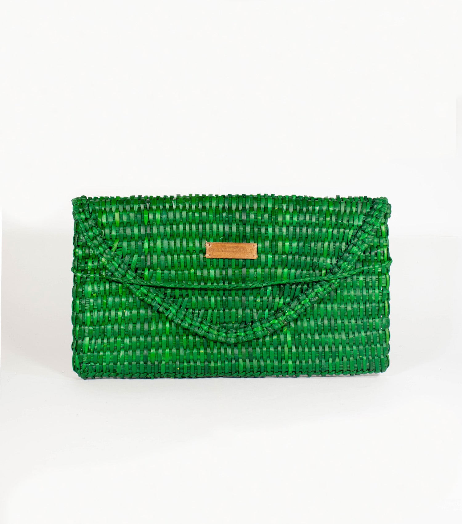 Green straw studios structured purse clutch bag with clasp beach newest wear