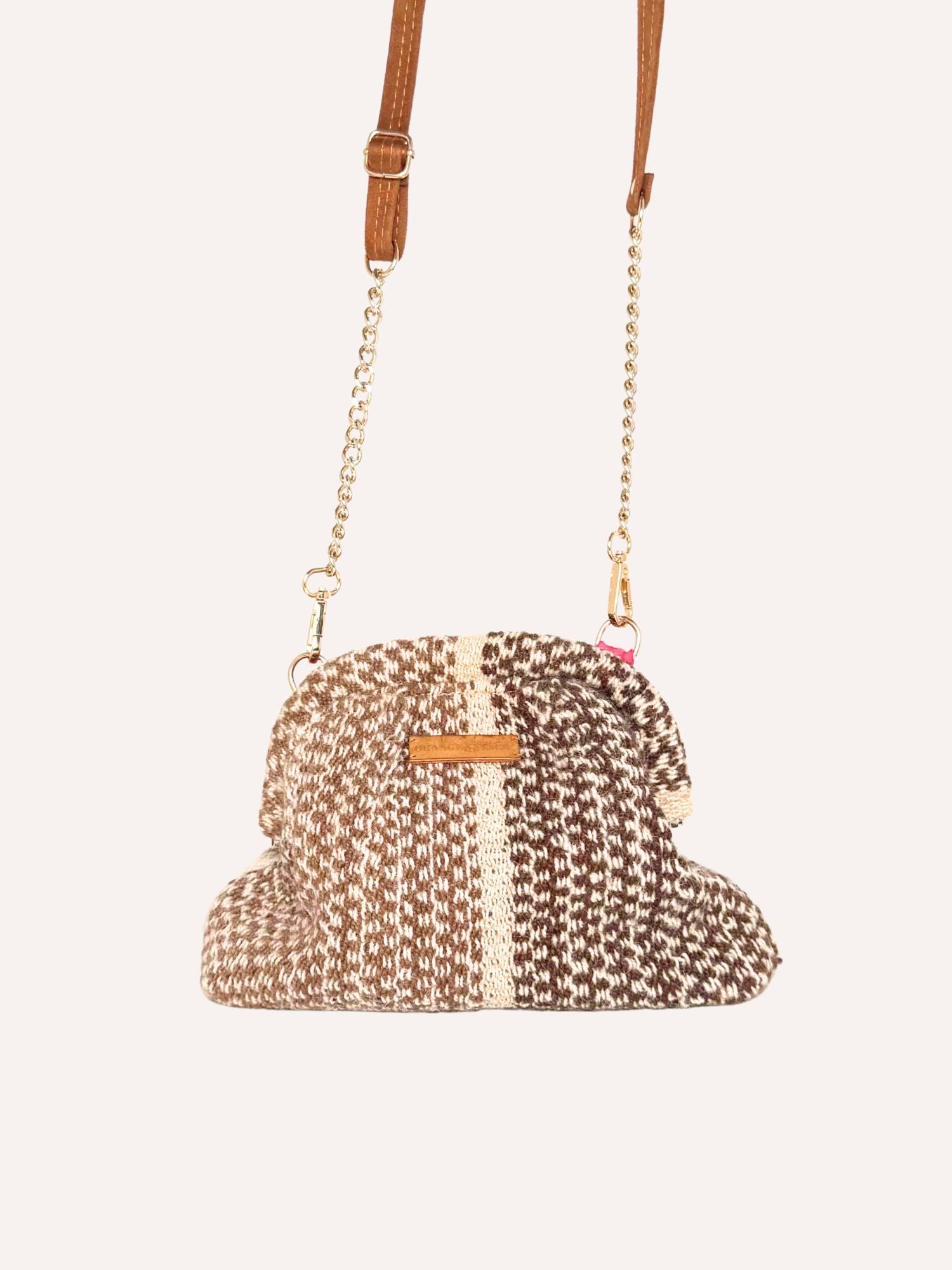 Luna Kiss Lock Frame Clutch - Alpaca in Browns and Ivory