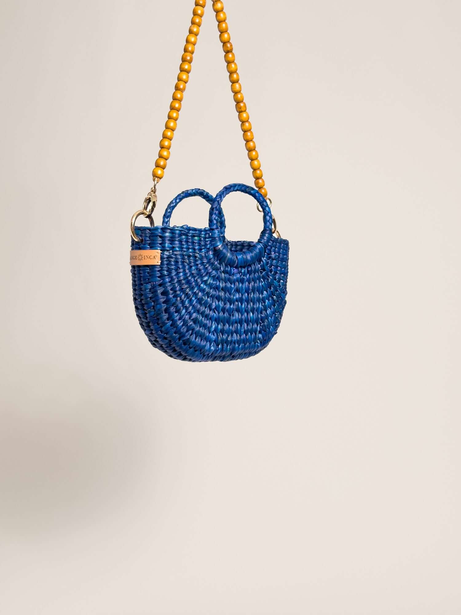 Designer mini crossbody with wooden beads strap | Blue