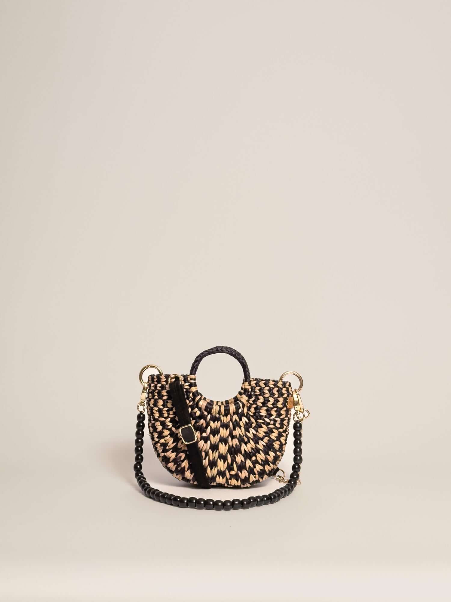 Designer straw crossbody bag by Orange Inca - summer mini purse | Checkered Black 