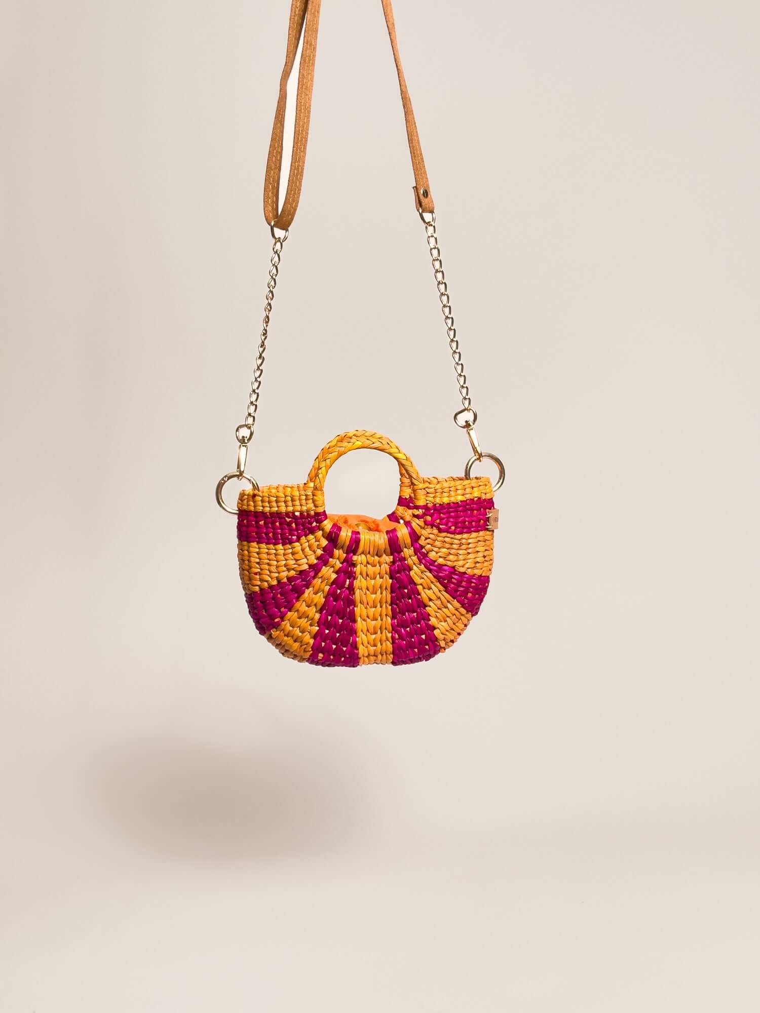 Orange Inca everyday mini bag w removalble straps | Striped Fuchsia and Orange 