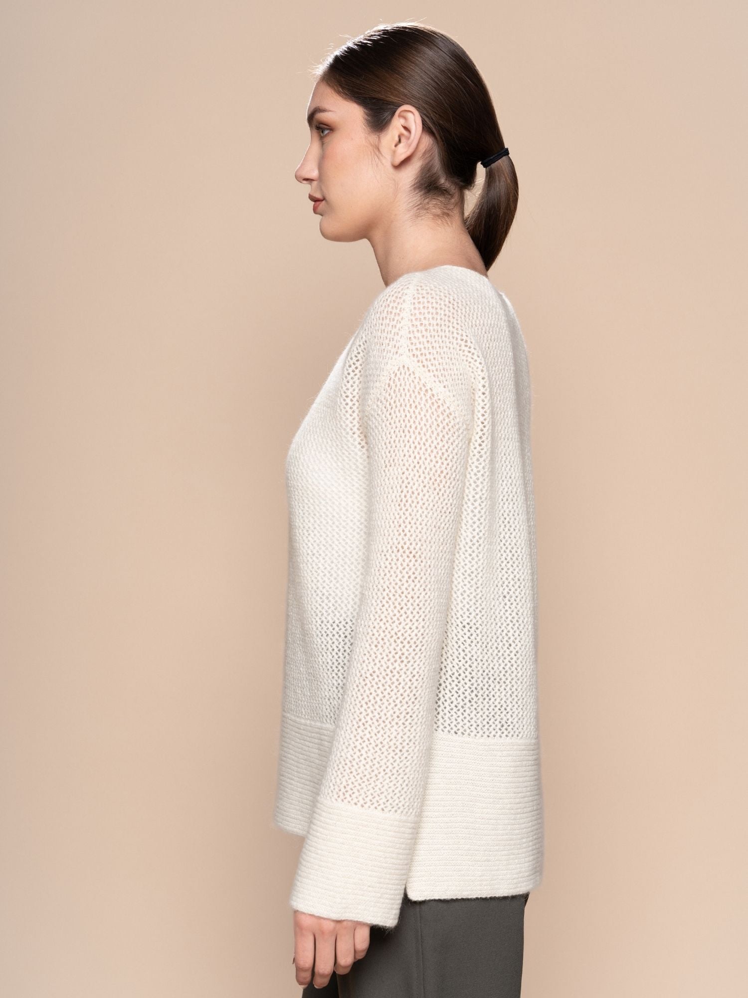 Alpaca Open Work Knit Sweater - Ivory