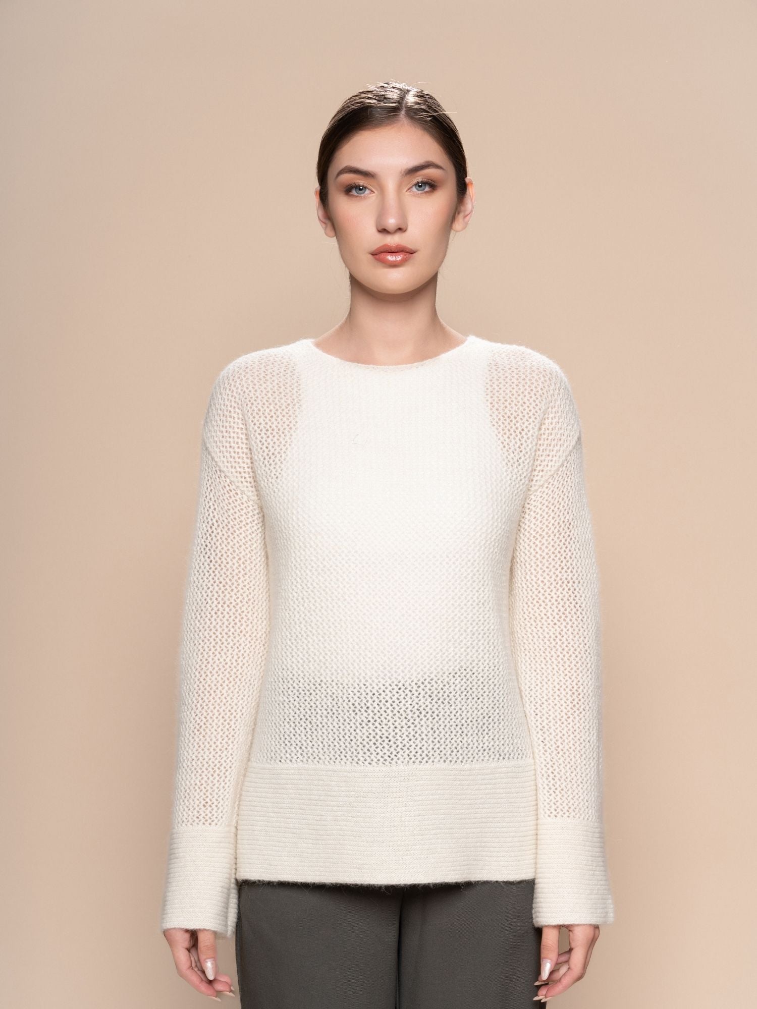 Alpaca Open Work Knit Sweater - Ivory