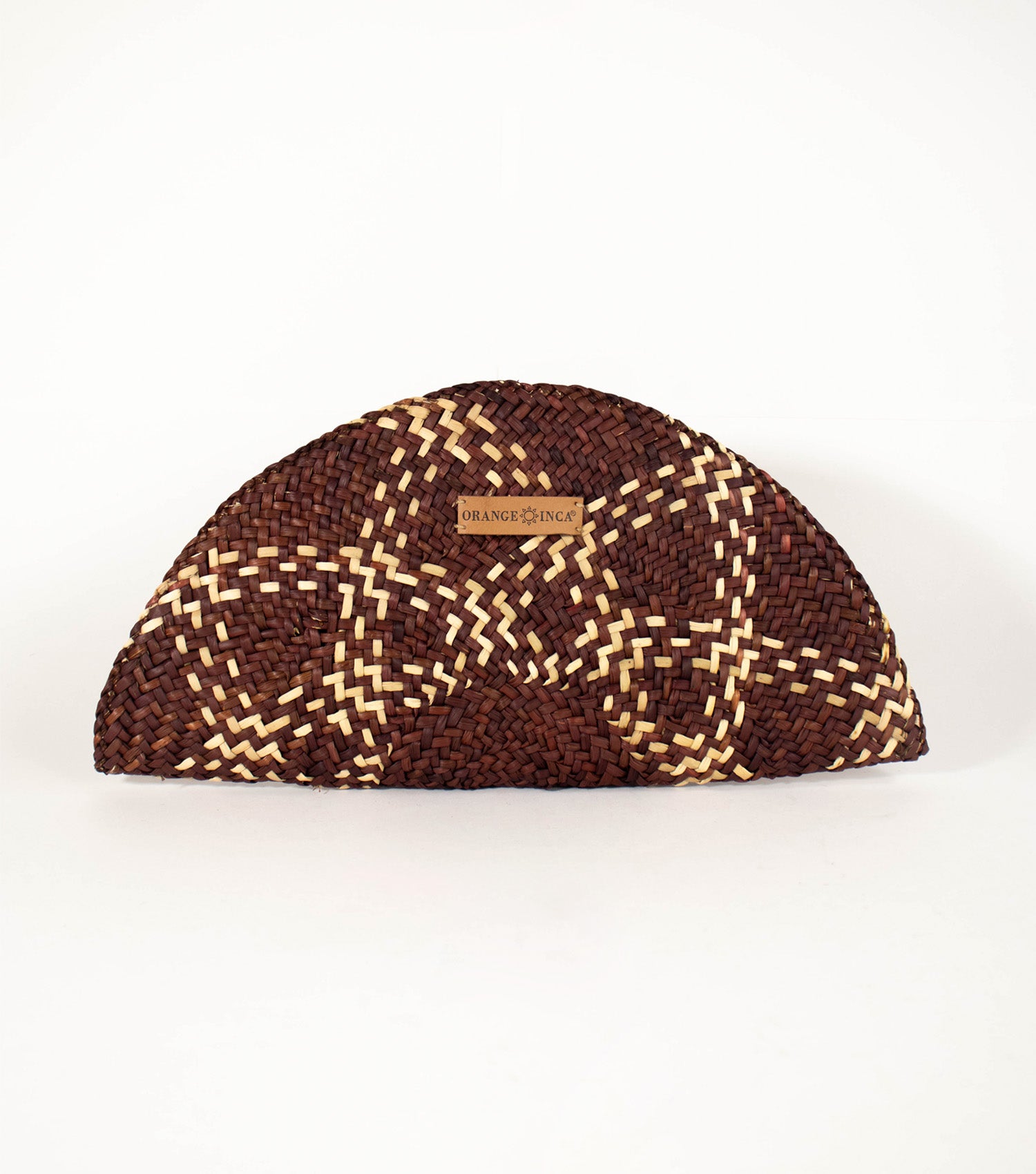 Orange Inca Flamenco Clutch - sustainable evening bag with fan design | Coffee Brown and Natural