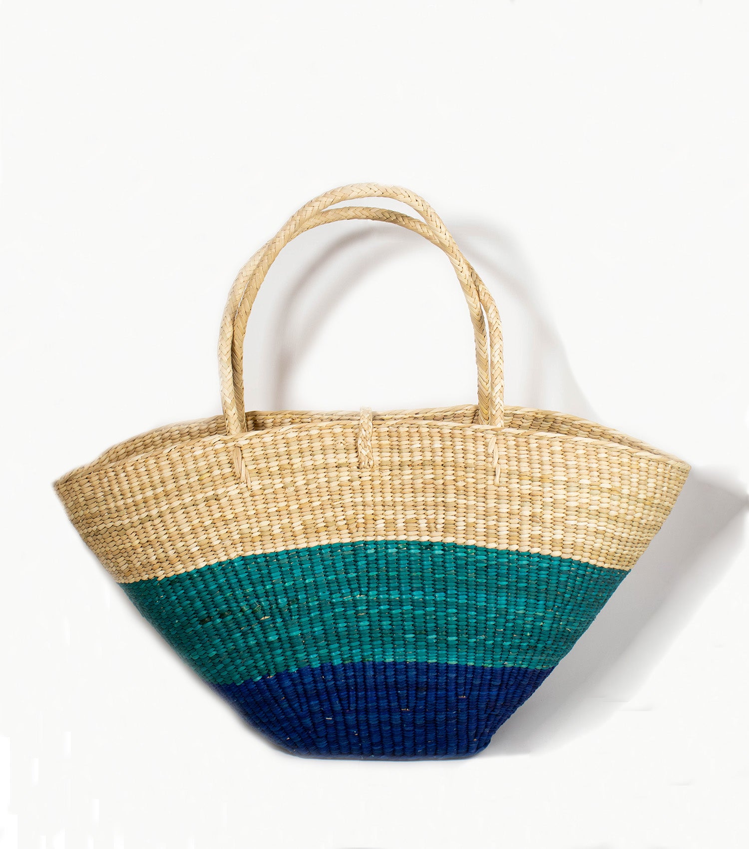 Back detail Playa beach tote - artisanal carryall | Blue, Turquoise and Natural Gradient