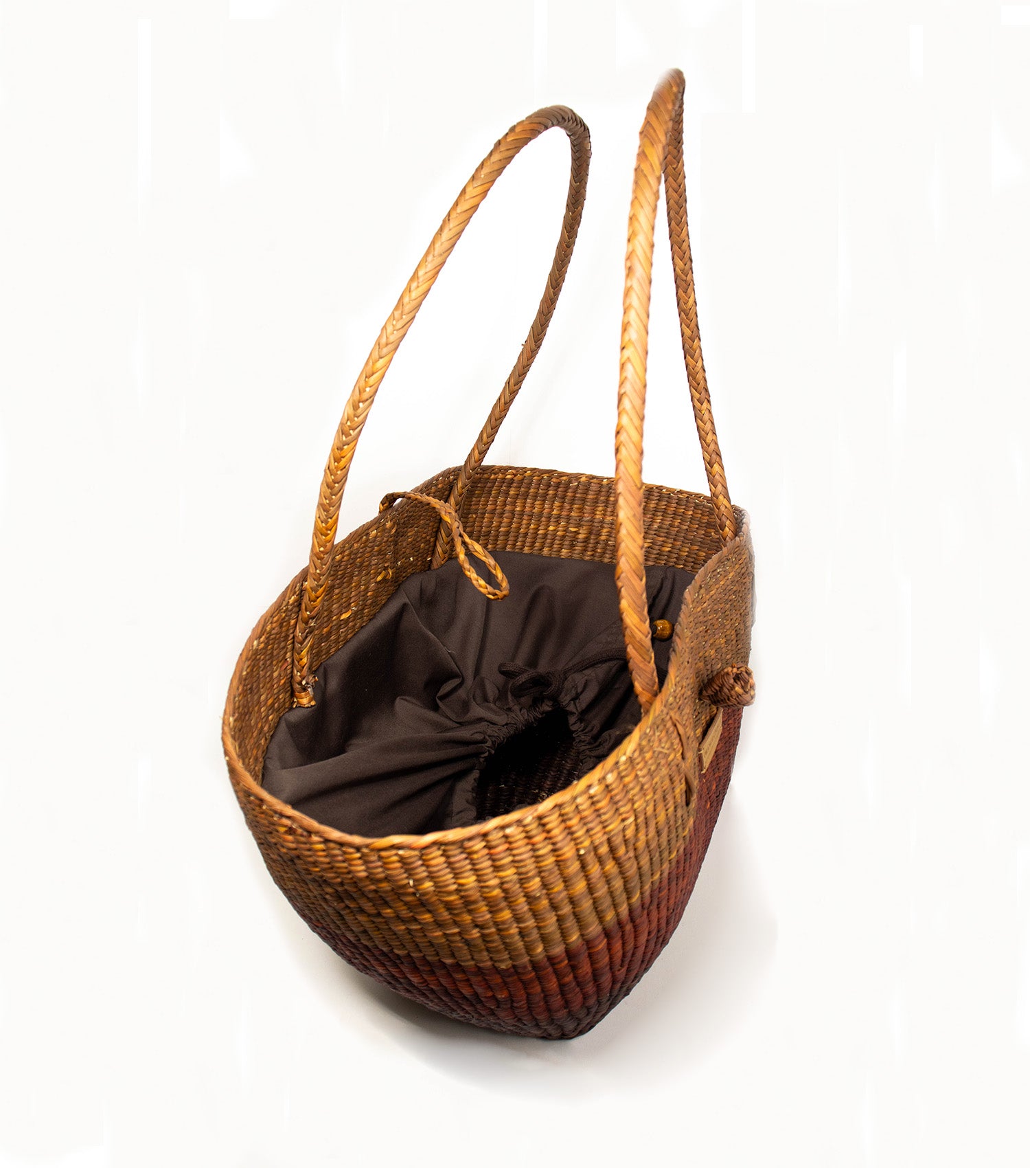 Playa beach bag interior detail - handwoven sustainable tote | Brown, Camel Gradient