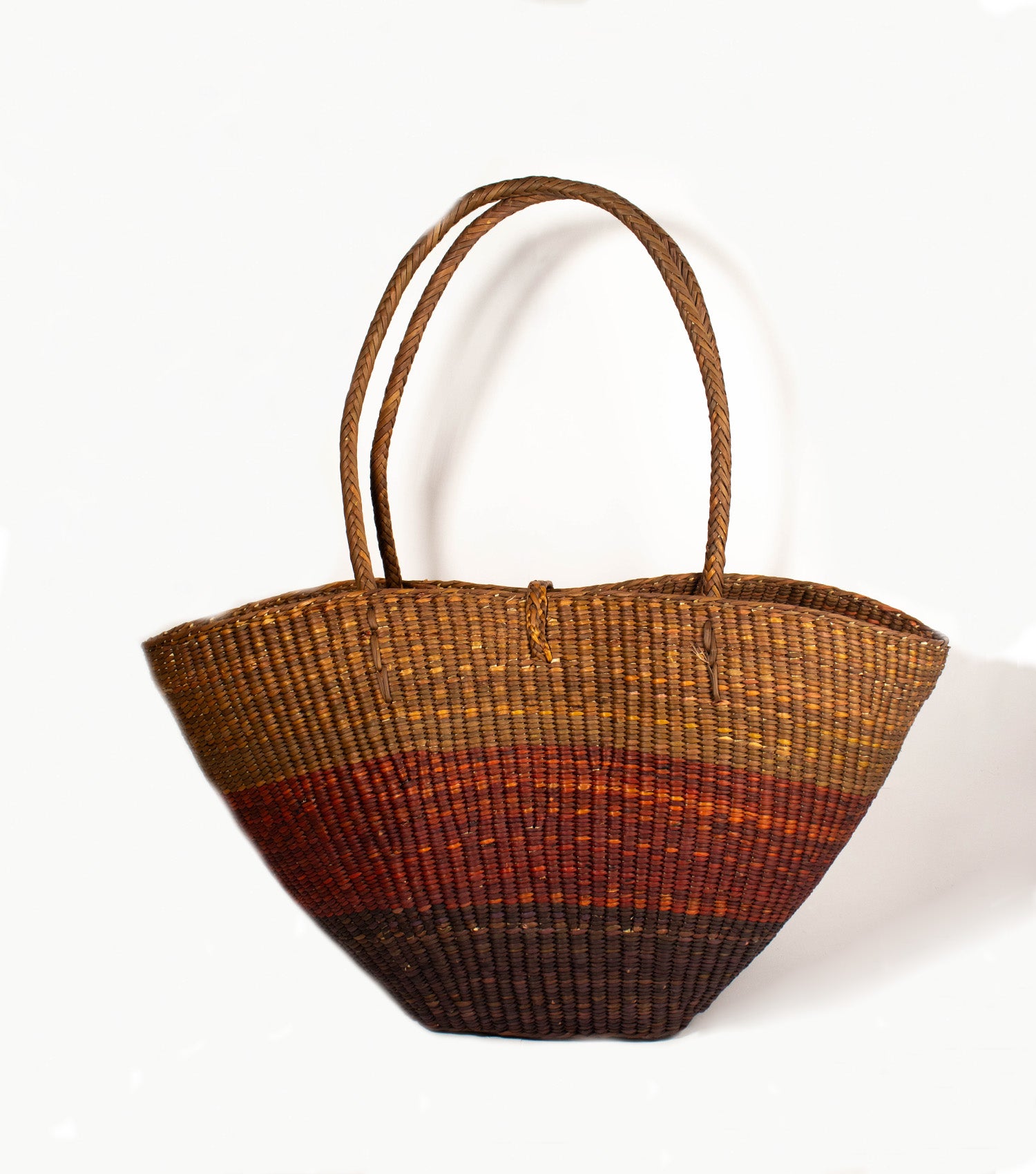 Playa Tote reverse view - handwoven market bag | Brown, Came Gradient