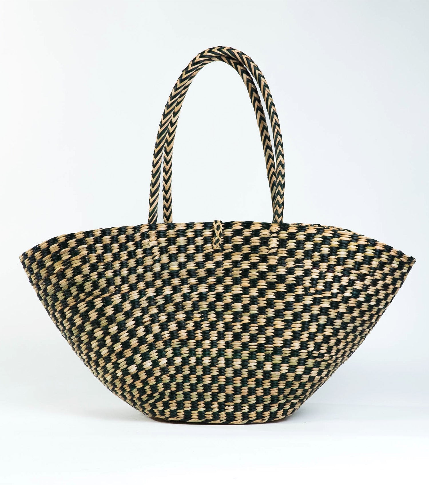 Playa Tote reverse view - Vacation Tote | Olive Green and Natural Checkered