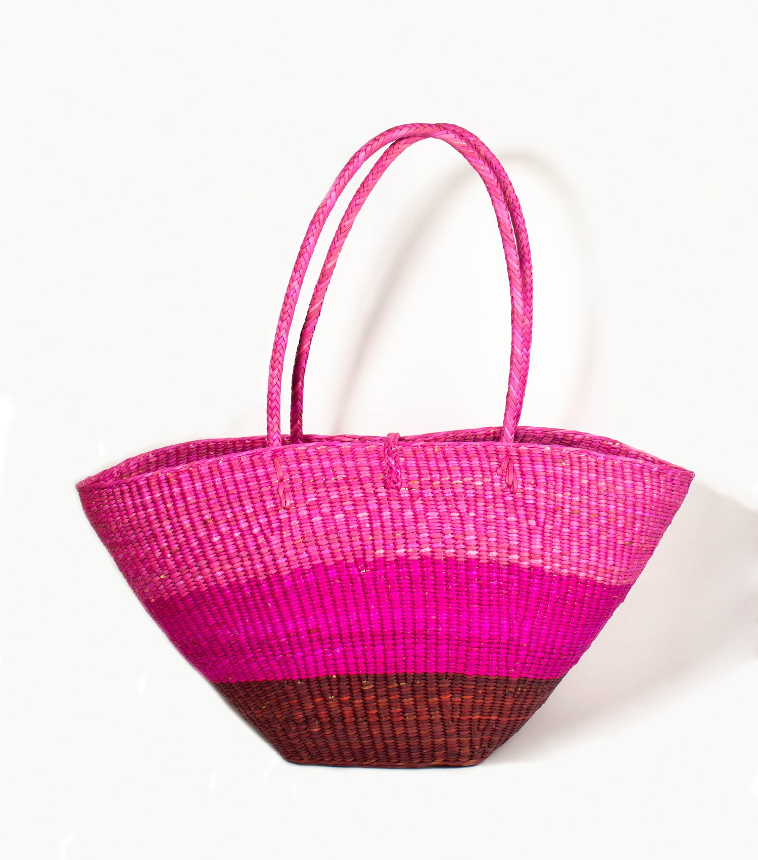 Back detail Playa beach tote - farmer's market bag | Burgundy Maroon, Vibrant Pink Fuchsia Gradient