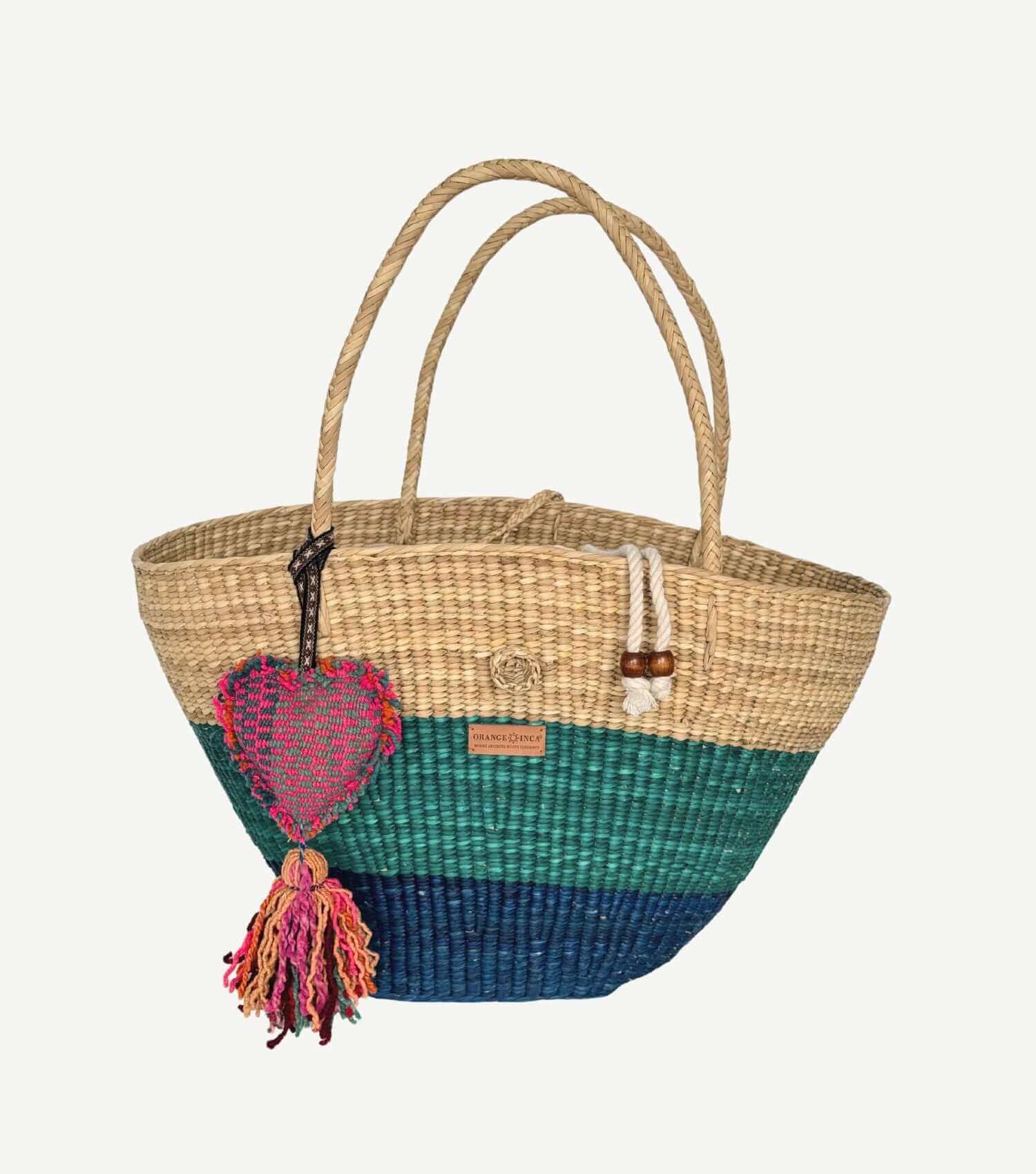 Playa Tote Handwoven Beach City Bag Sustainable Fashion in Blue Gradient