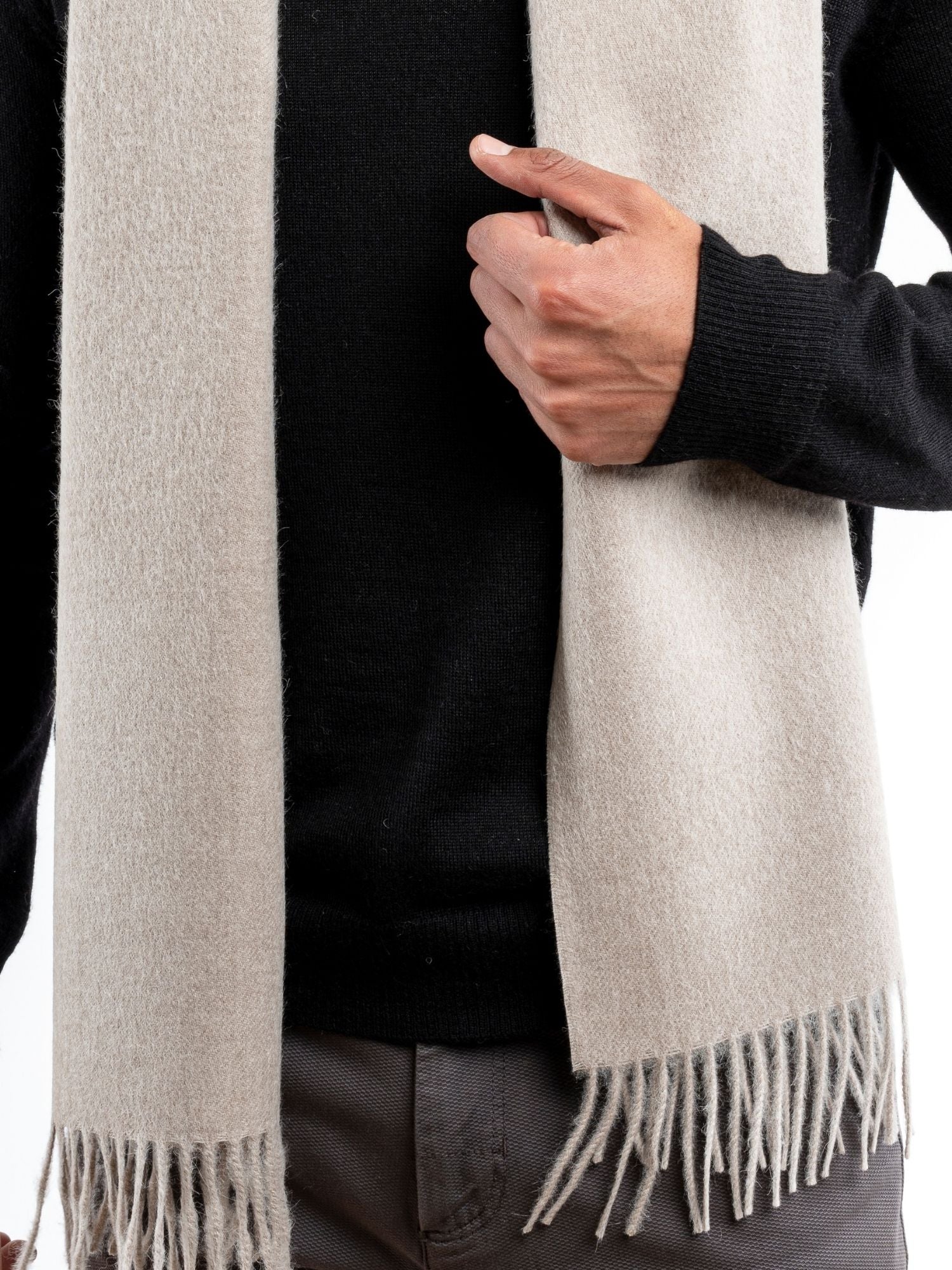 Premium baby alpaca wool scarf in oatmeal - luxury sustainable winter accessory