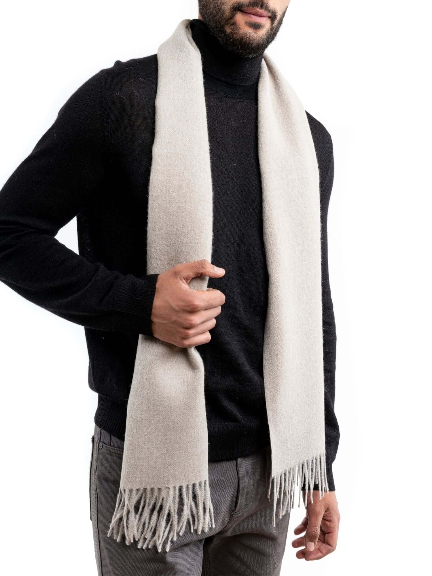  Luxury baby alpaca scarf in oatmeal for men and women