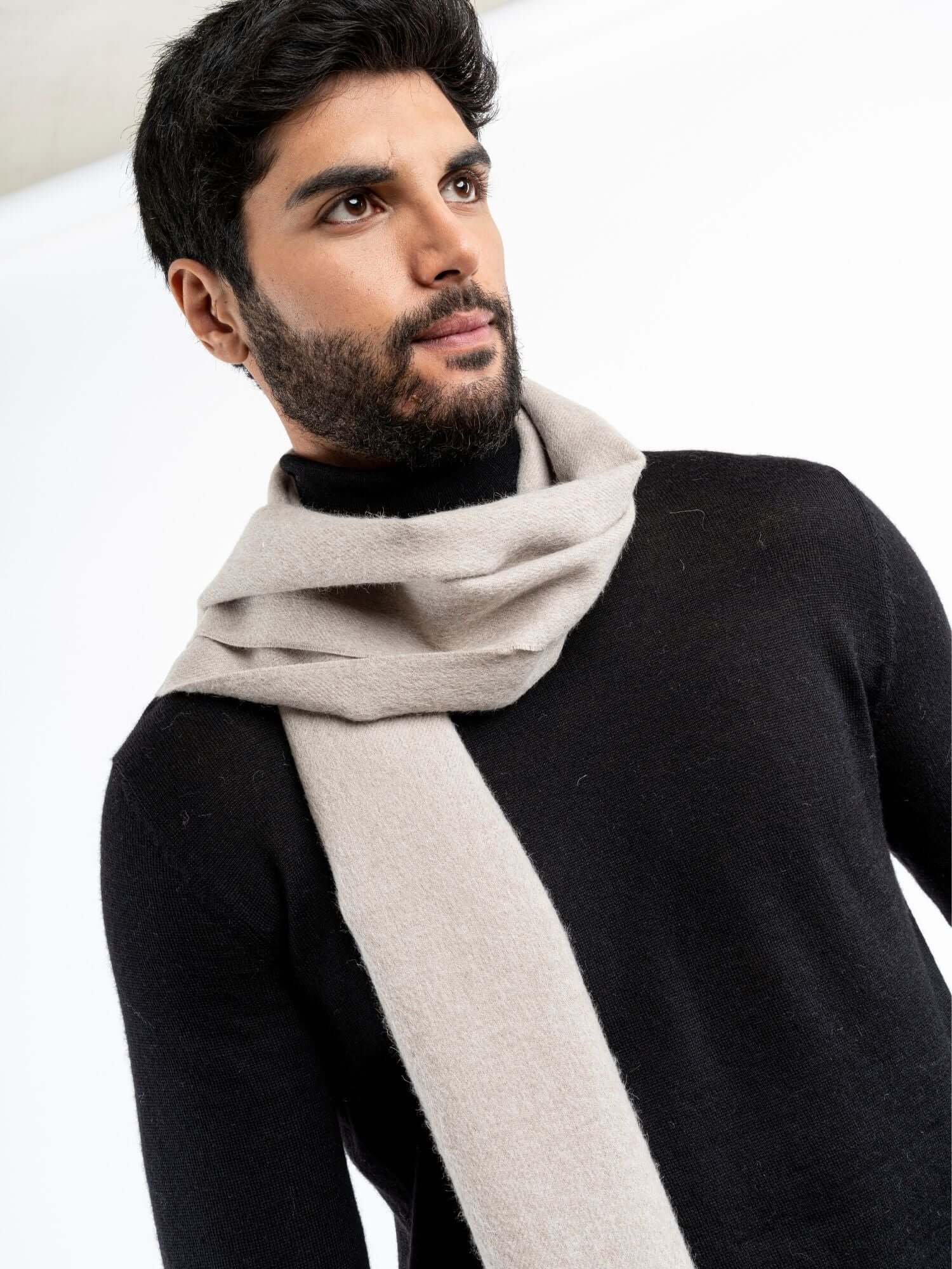 Baby alpaca scarf for men and women in natural oatmeal